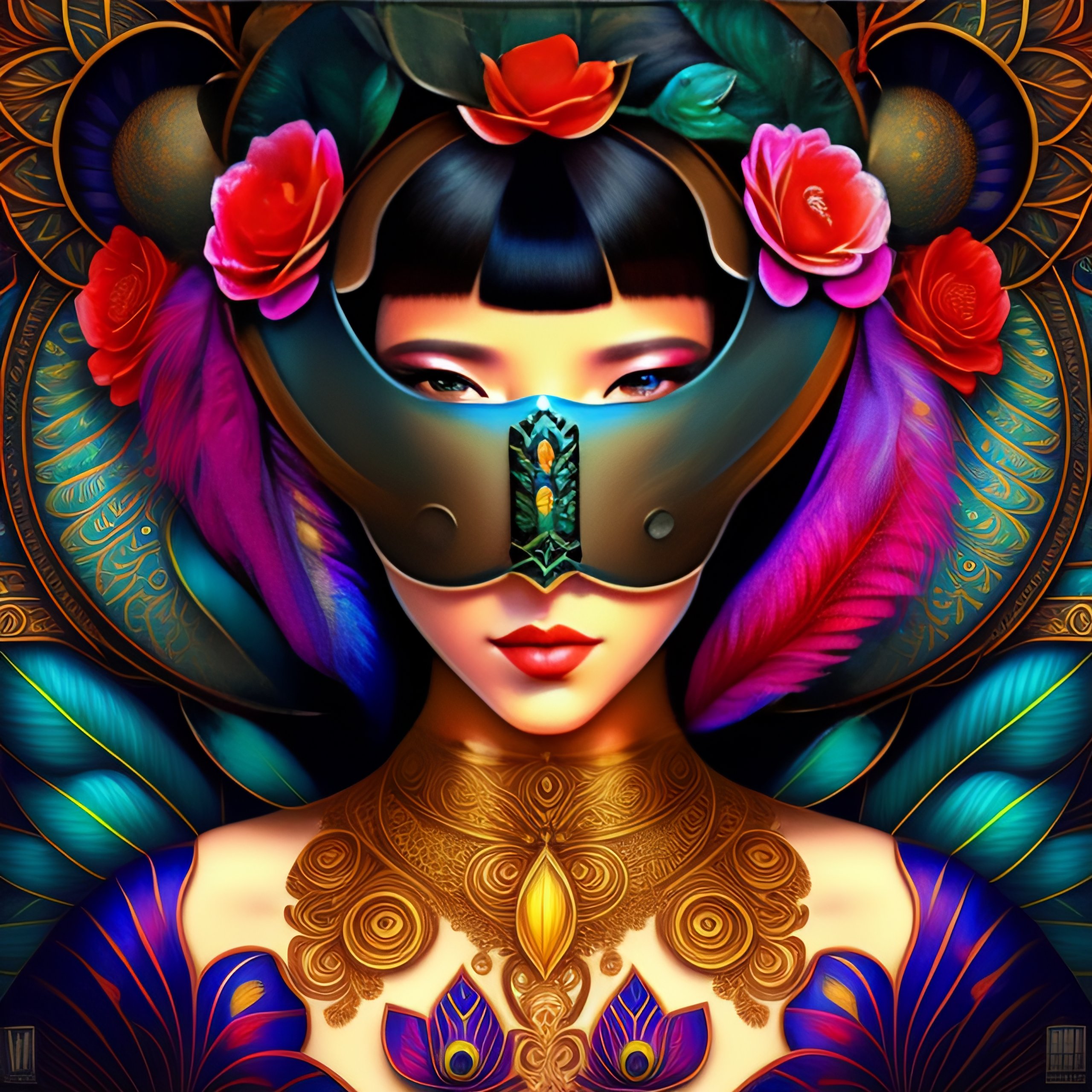Lexica - Centered detailed portrait of a masked woman wearing a ...