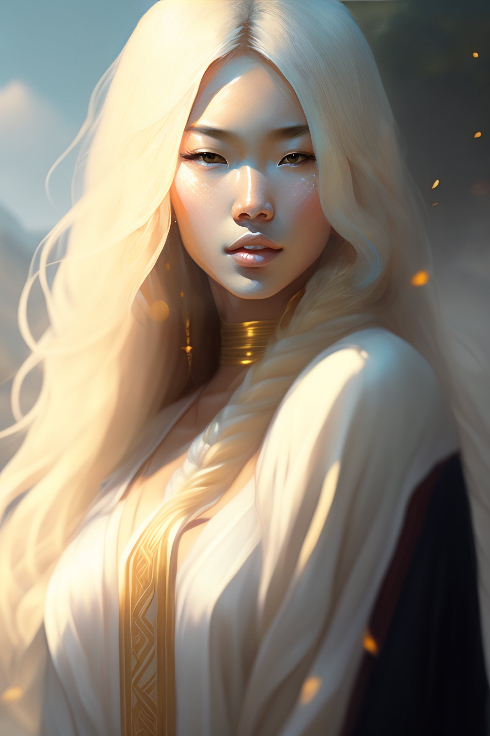 Lexica A mestizo woman, asian and uropean rase, white skin, lilo eyes