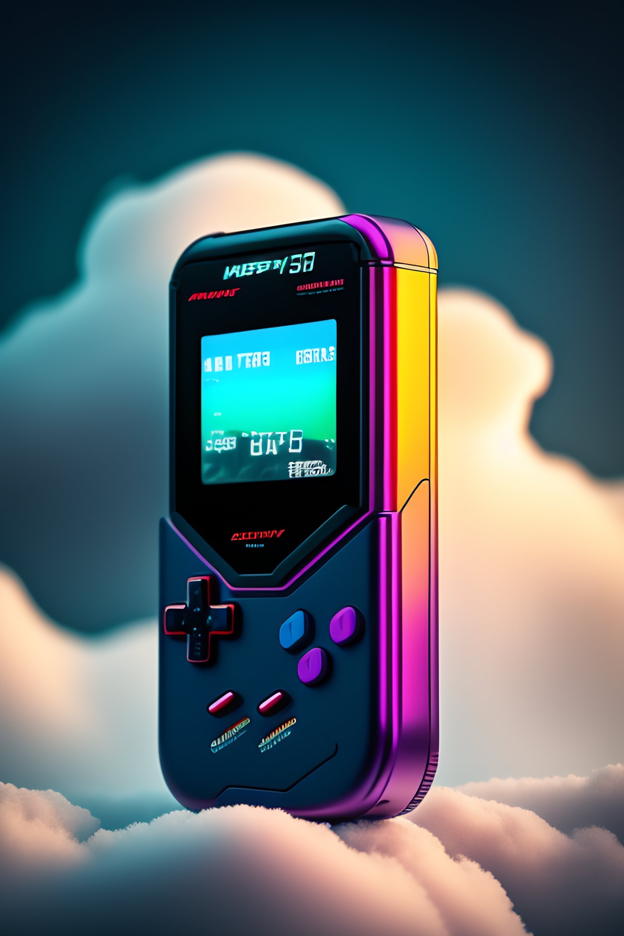 Lexica - Cyberpunk gameboy floating in the clouds