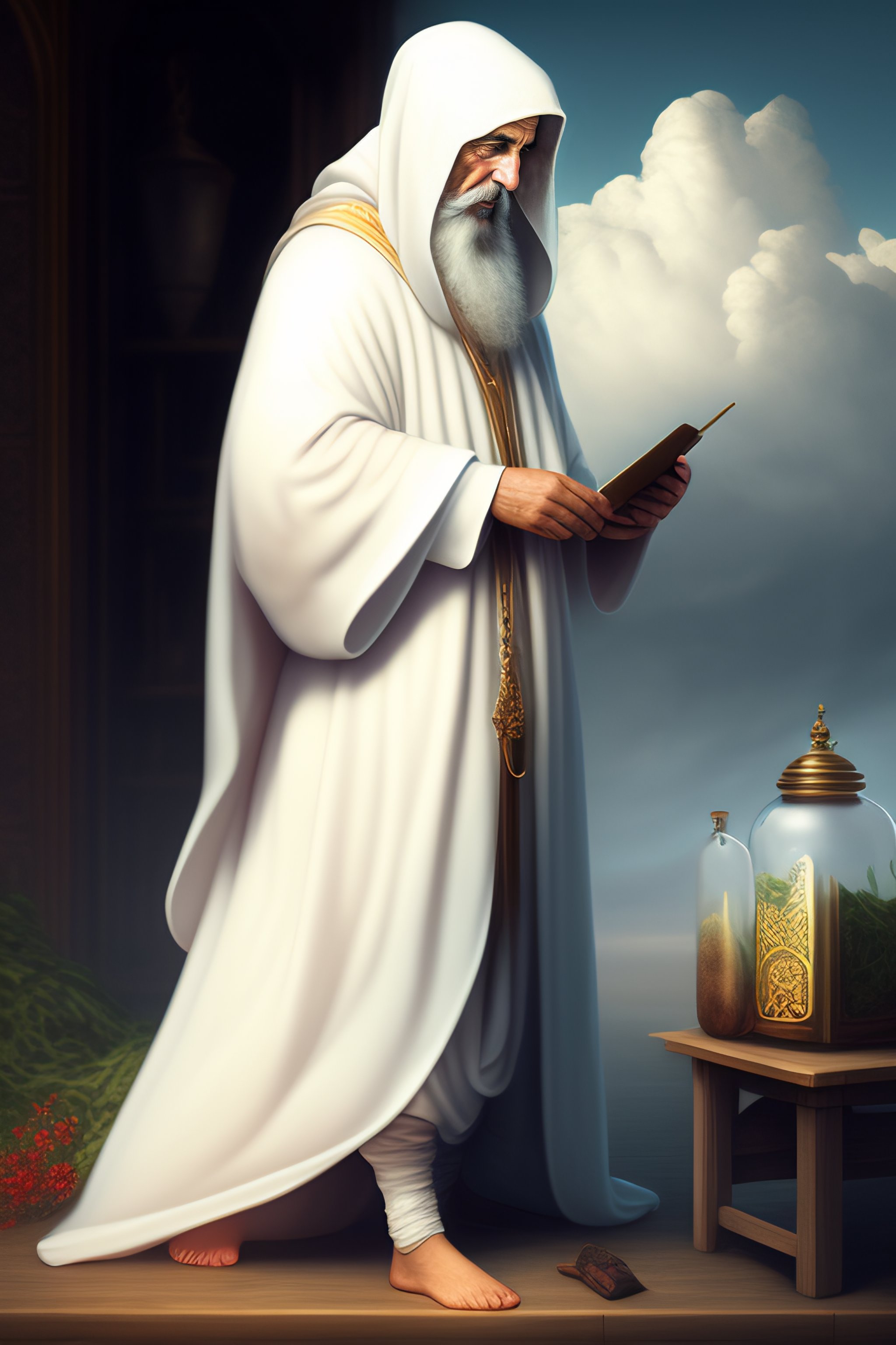 Lexica - Old alchemist in white robe