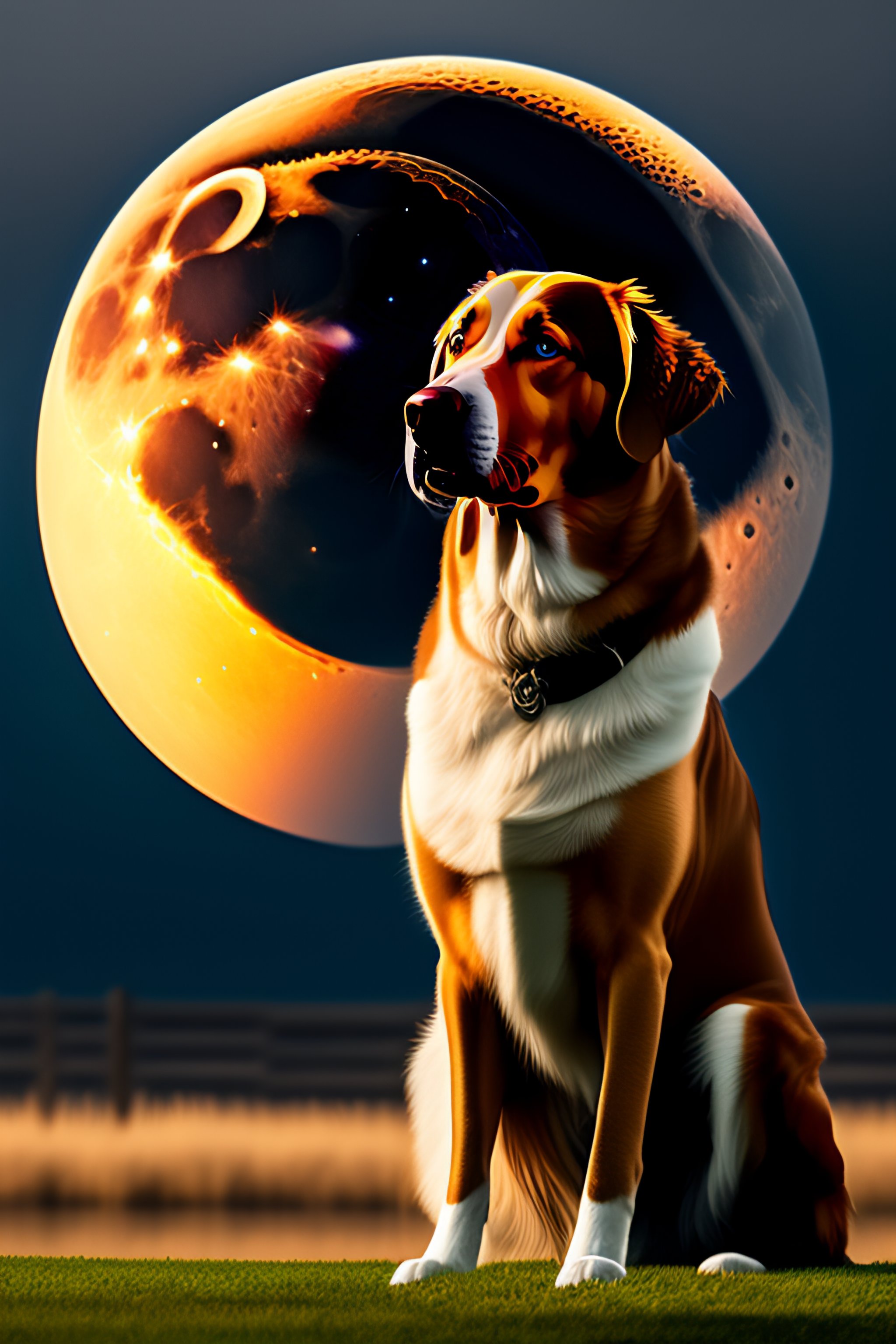 Lexica - Lady with Toller dog background Moon.