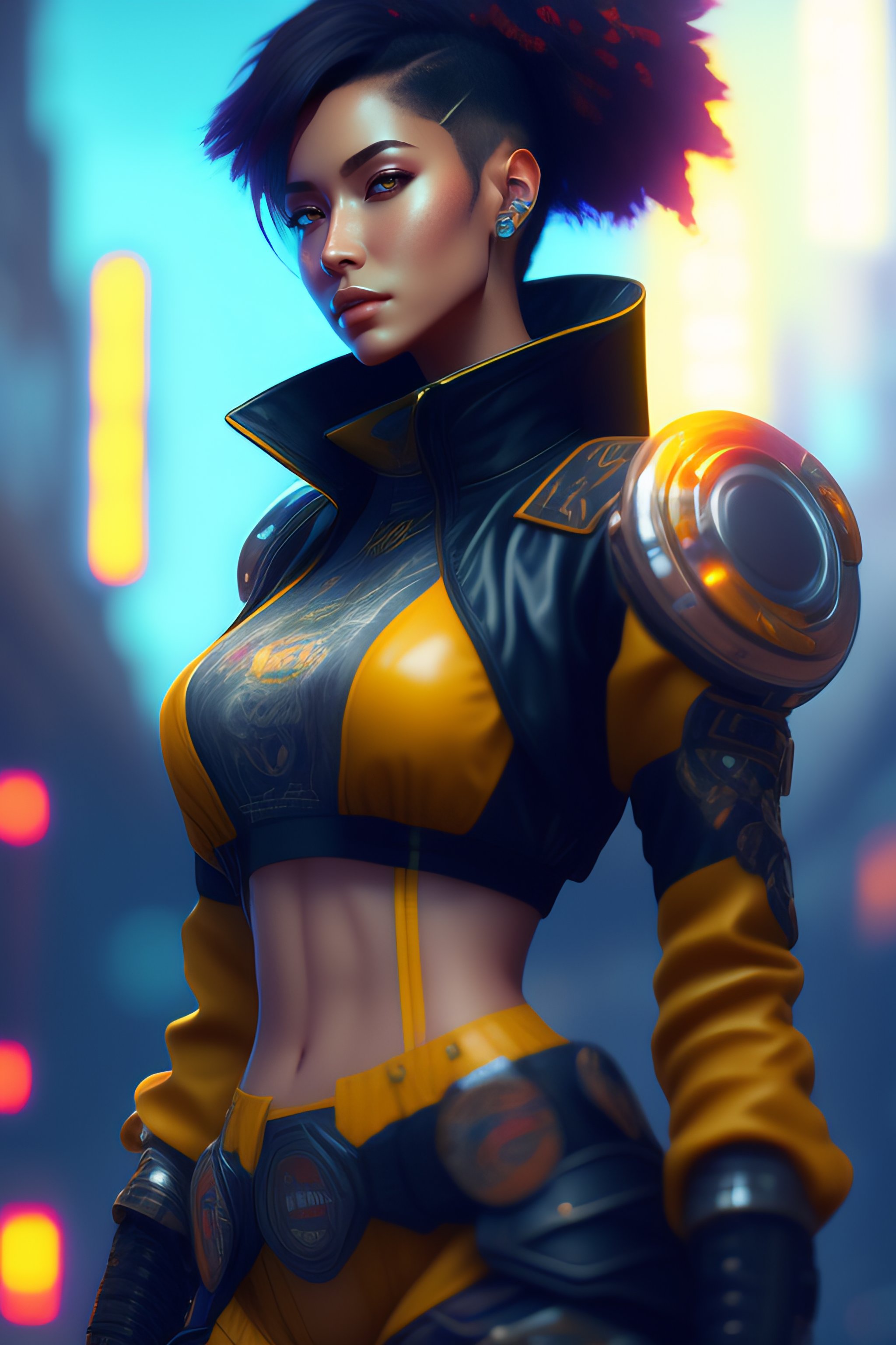 Lexica - Mech Punk clothes with short hair girl, battle status, hyper ...