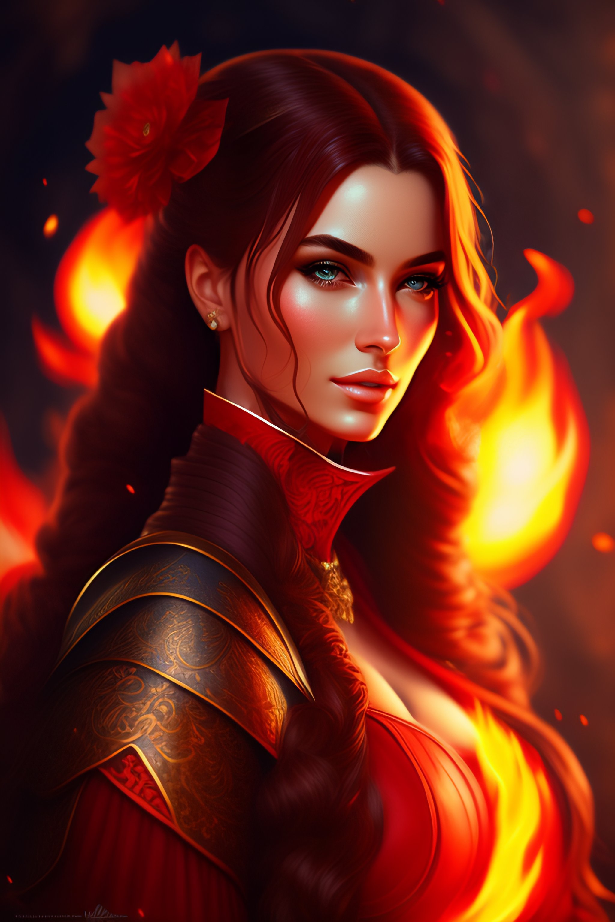 Lexica - Portrait Of A Beautiful Woman Surrounded By Fire, Portrait Of 