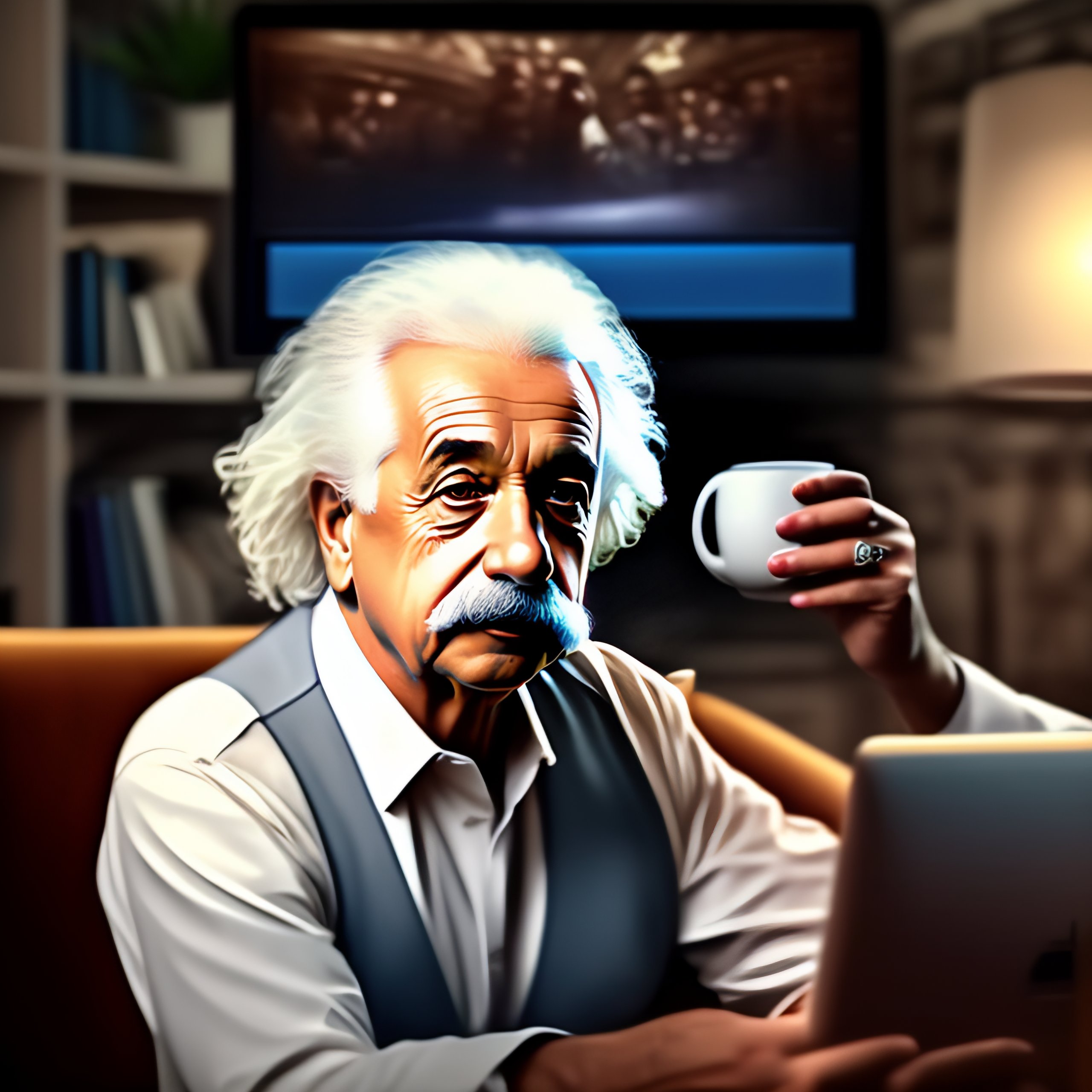Lexica - Albert einstein is sitting down in front of his gamer pc ...
