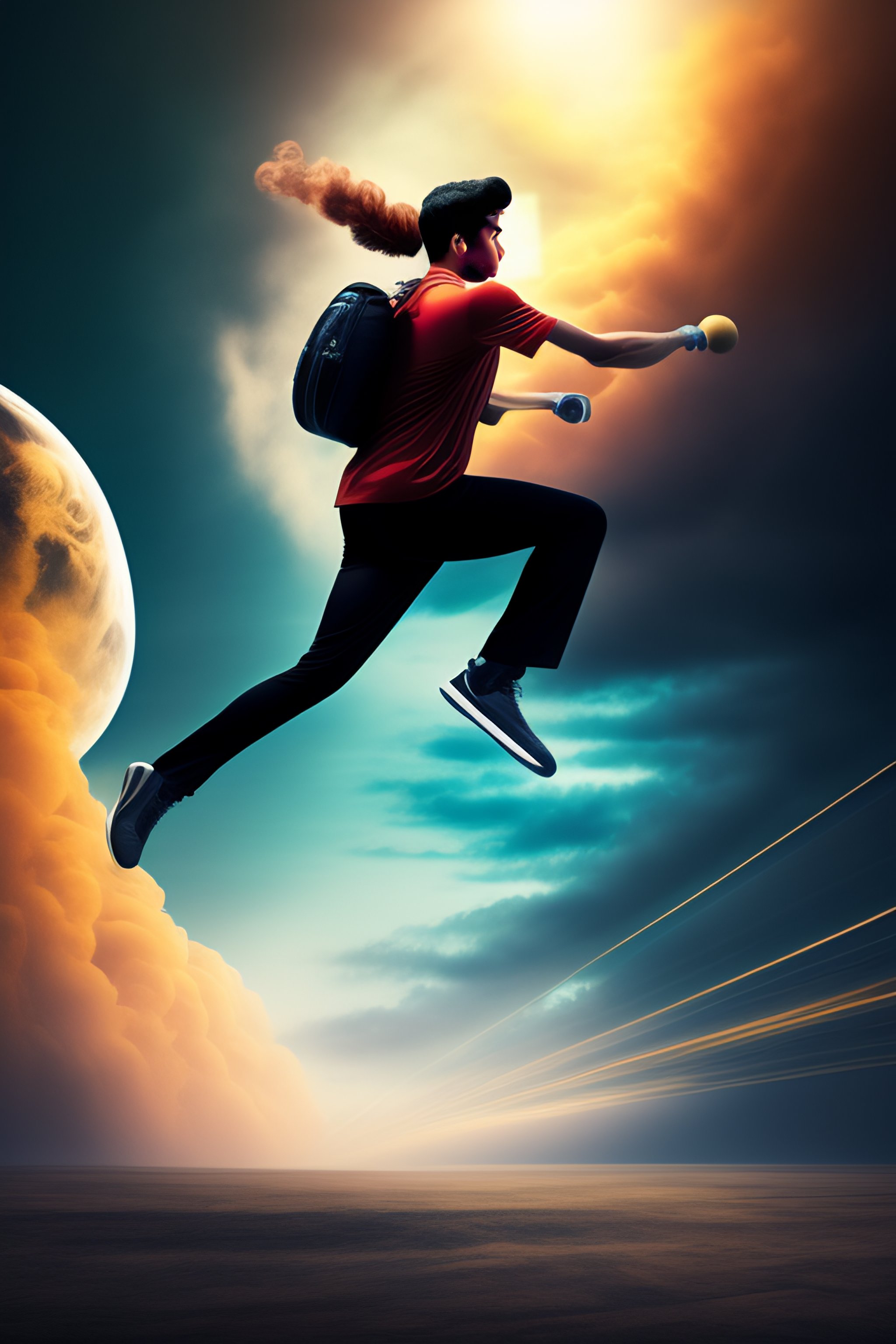 Lexica - A young man flies on a steel broom