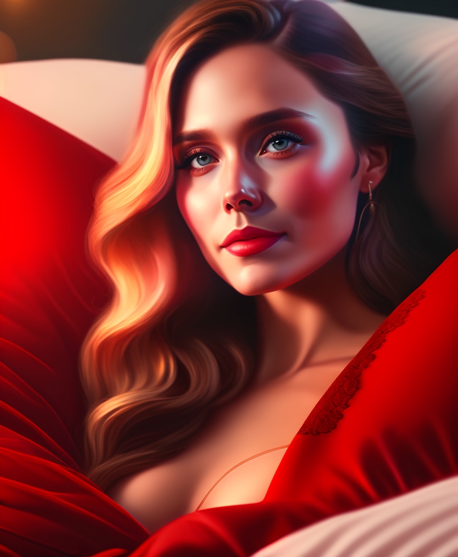 Lexica - Full body Image of elizabeth olsen laying in bed, realistic ...