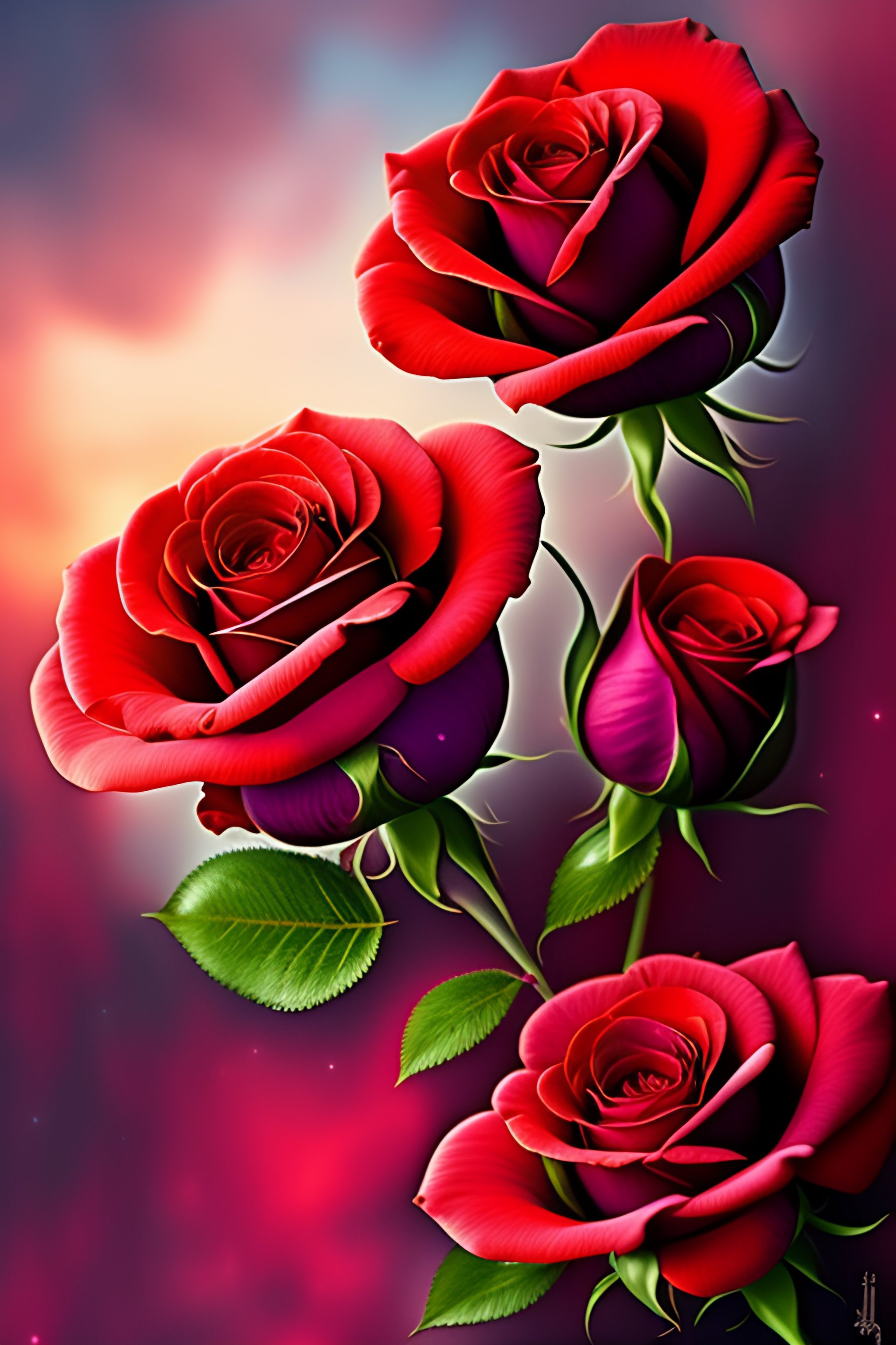 Lexica - Red roses, symbols of love, digital art, dreamy