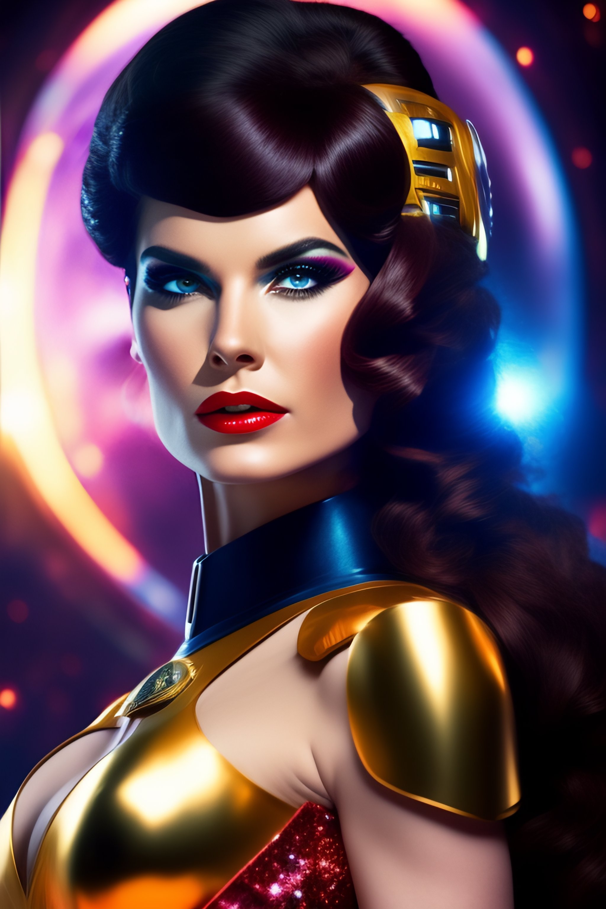 Lexica A 30 Year Old Brunette As A Spacegirl Startrek In A Dark Formal Dress She Has