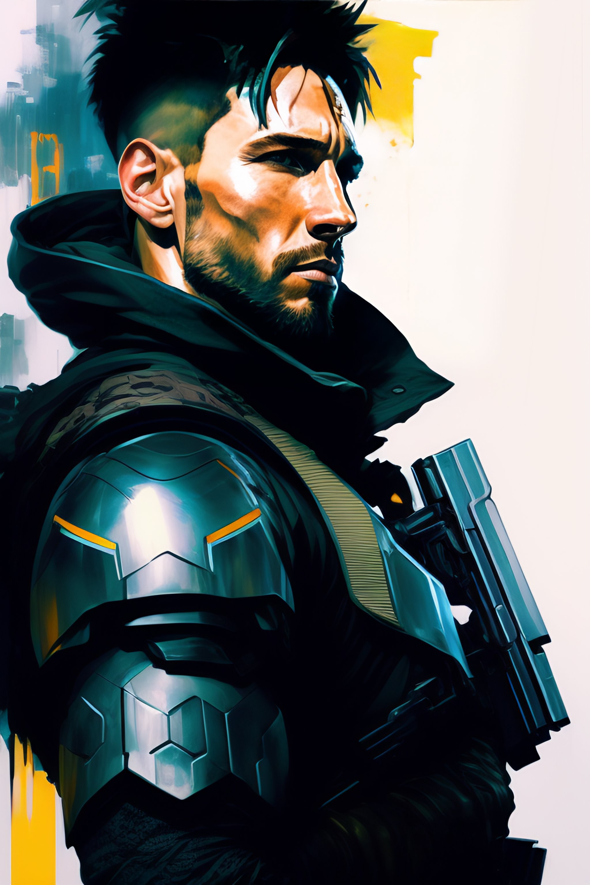 Lexica - Lionel messi wearing metal gear armor holding gun dramatic ...