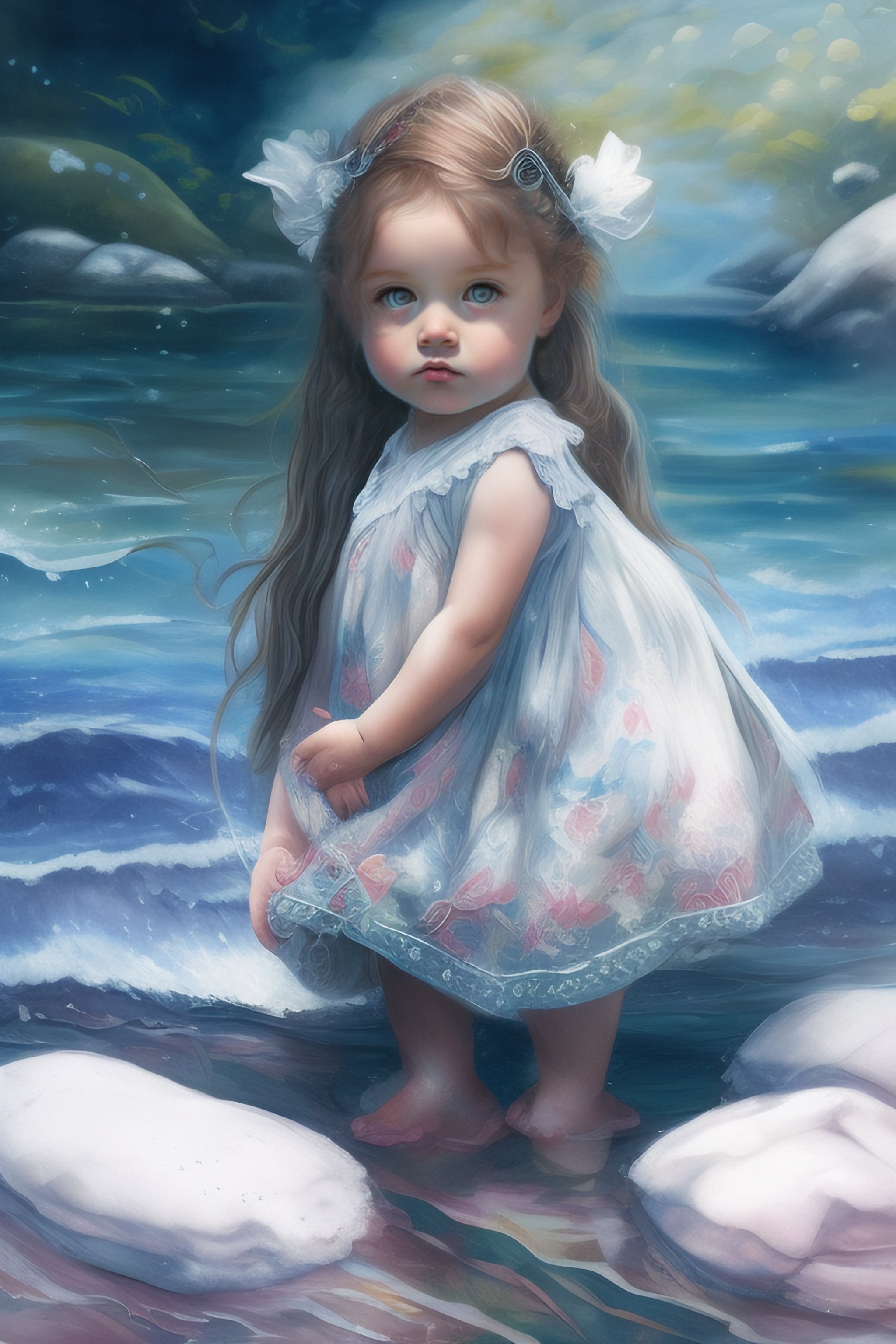 Lexica - Full figure pencil drawing 2ears toddler summer by the beach ...