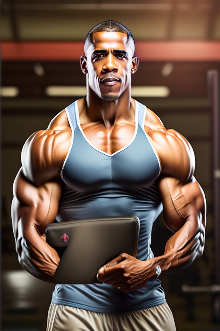 Lexica - Barrack Obama in gym, big body, front view, dark gym ...
