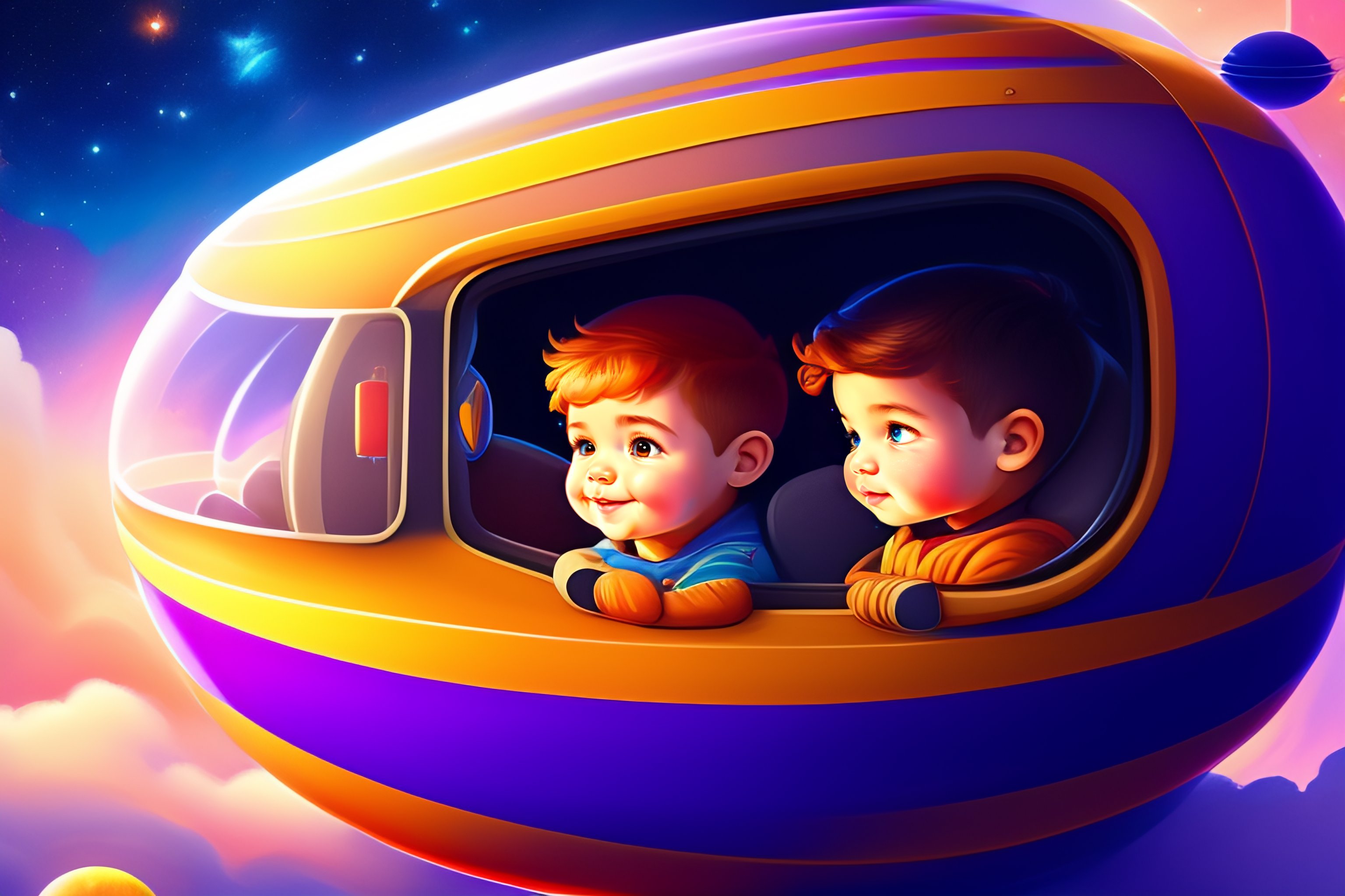 Lexica - Digital art of two kids, a boy and a girl, are flying through ...