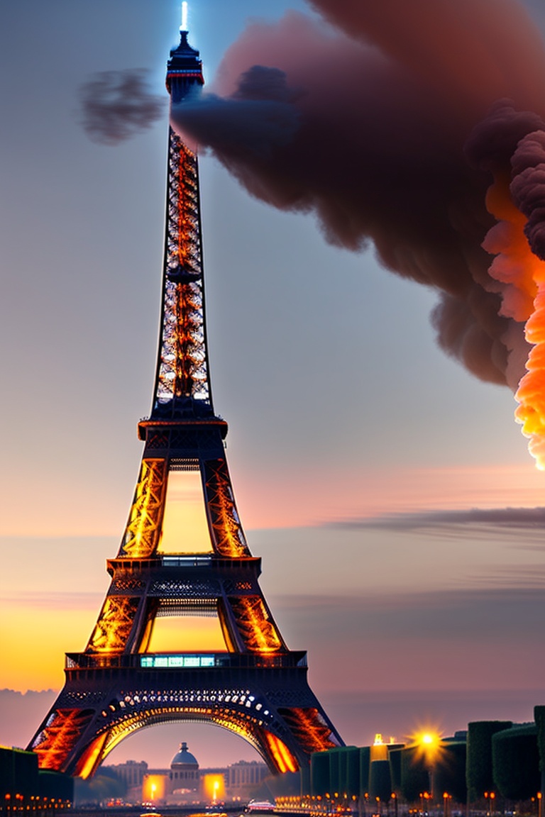 Lexica Aliens in paris, eiffel tower fire