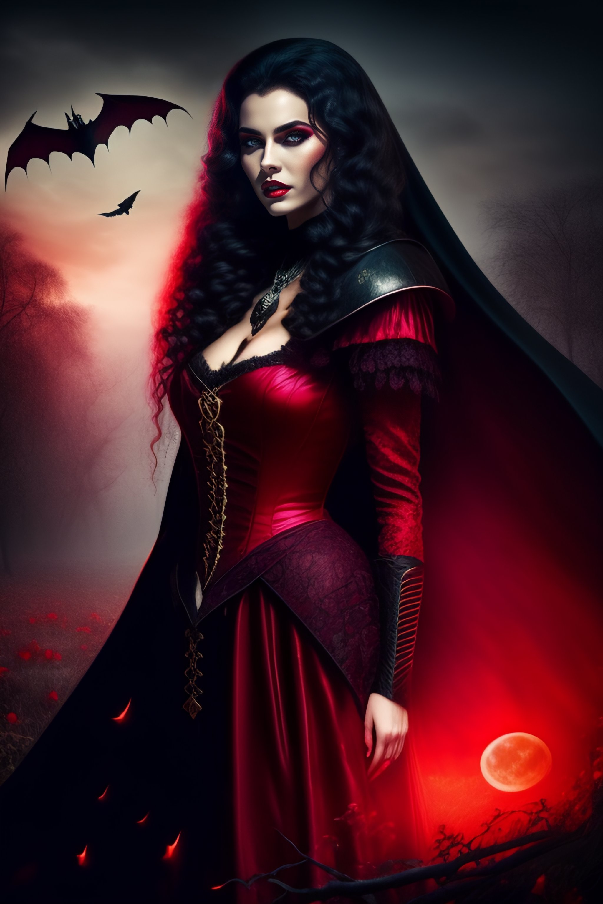 Lexica - Dracula's lover, vampire woman, blood moon background ...