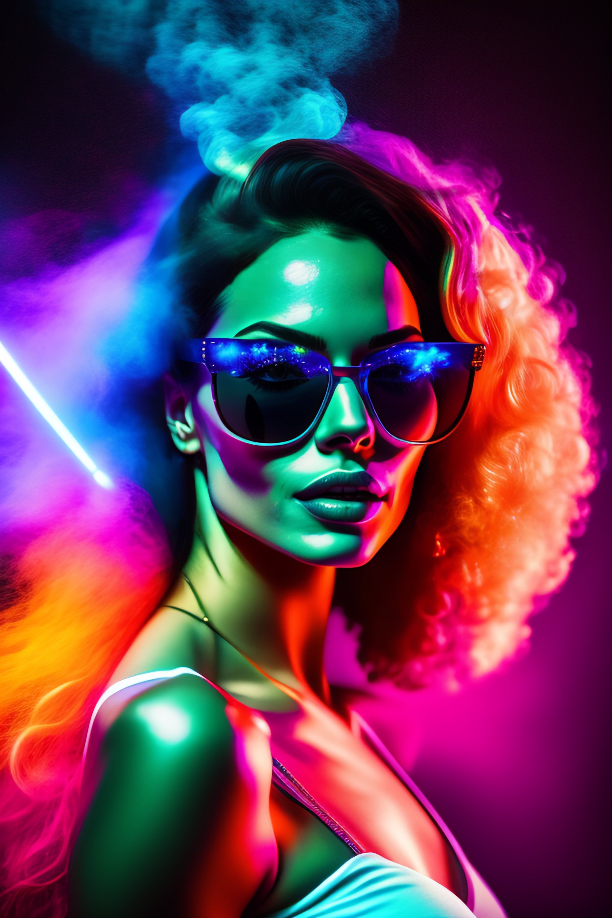 Lexica - Portrait of a woman with sunglasses raving in a club with ...