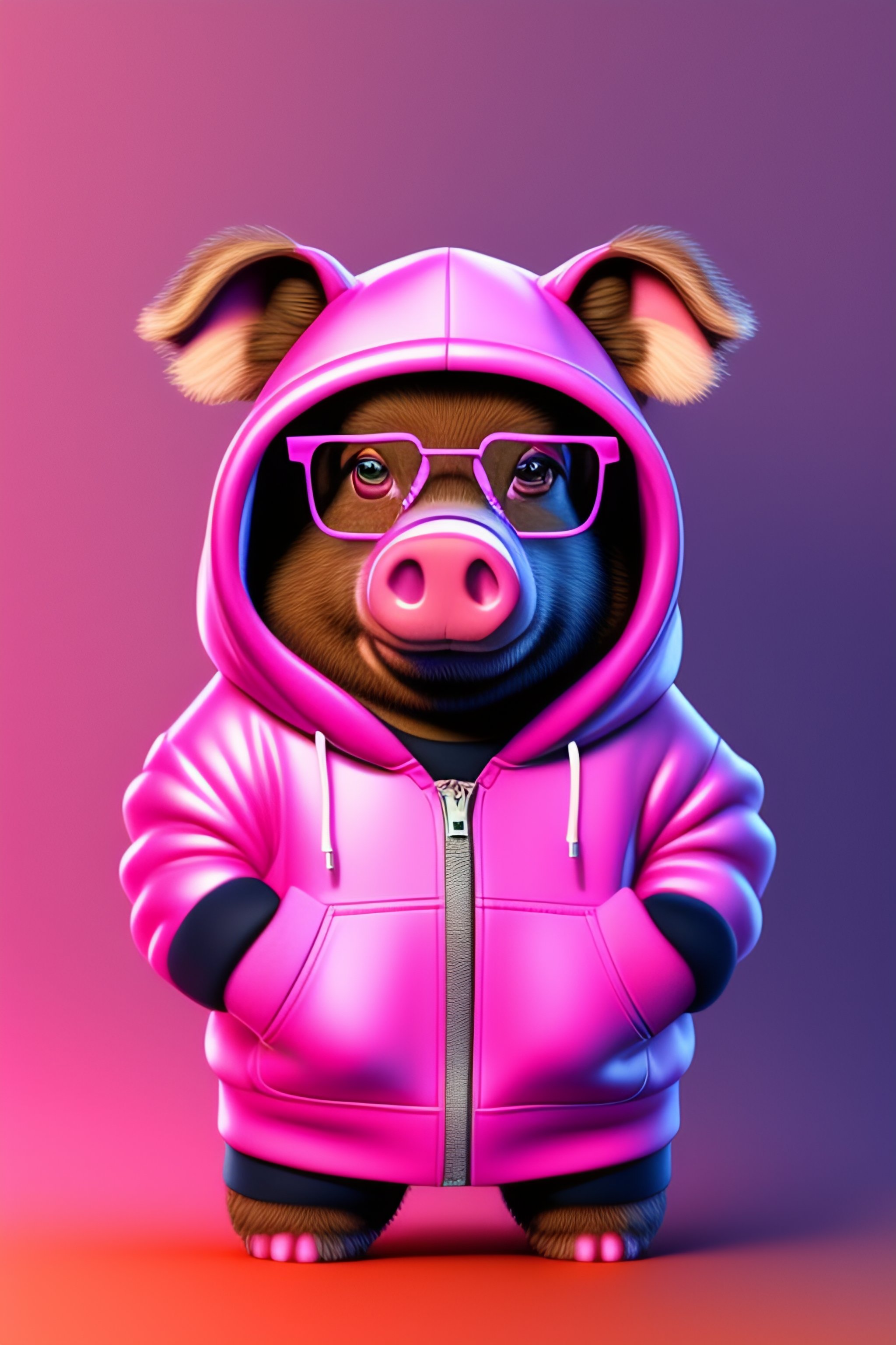 Lexica - A stuffed pig wearing a pink hoodie and glasses, graffiti art ...