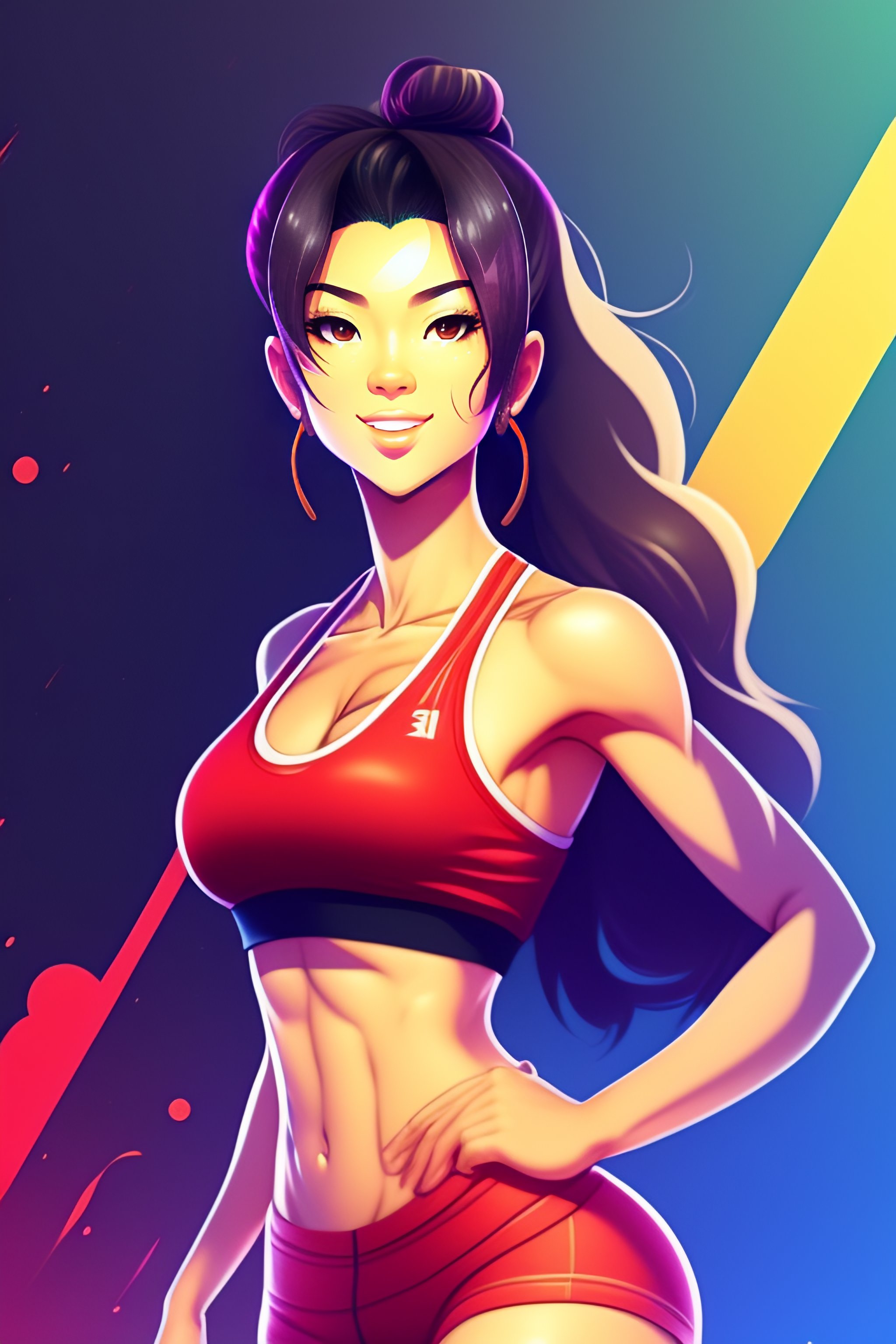 lexica-a-woman-in-a-sports-bra-top-and-shorts-a-character-portrait