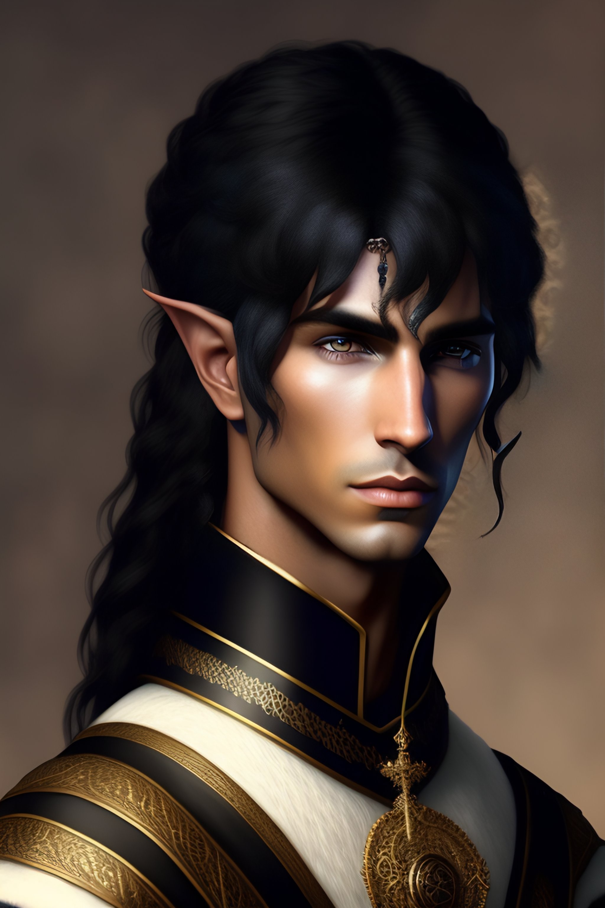 Lexica - Elf male, black hair, medieval style, black clothes