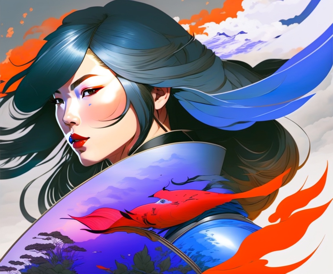 Lexica - Masterpiece, best quality, beautiful ninja girl, ink painting ...