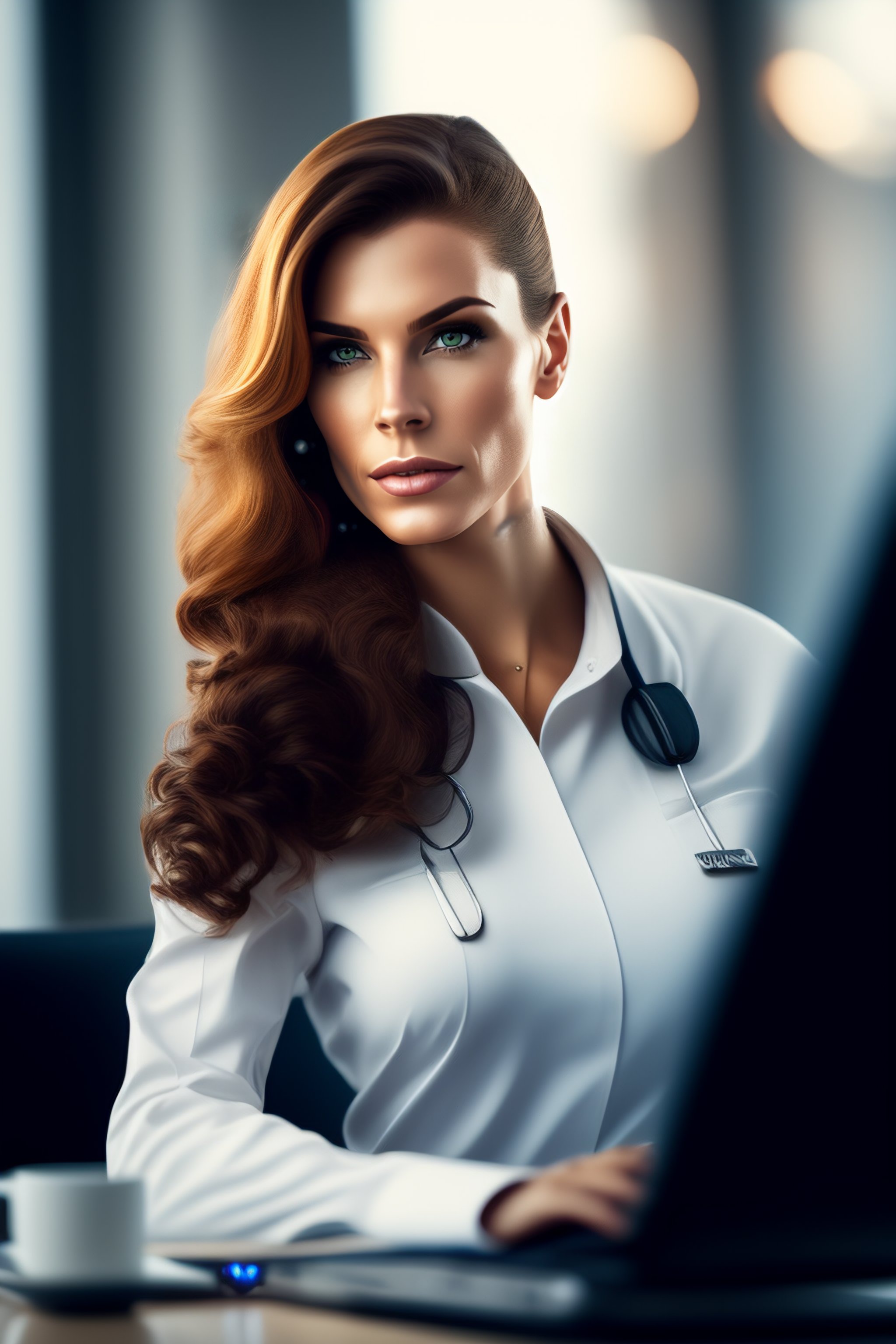 Lexica - Cyborg white women with computer, realistic, full body shot ...
