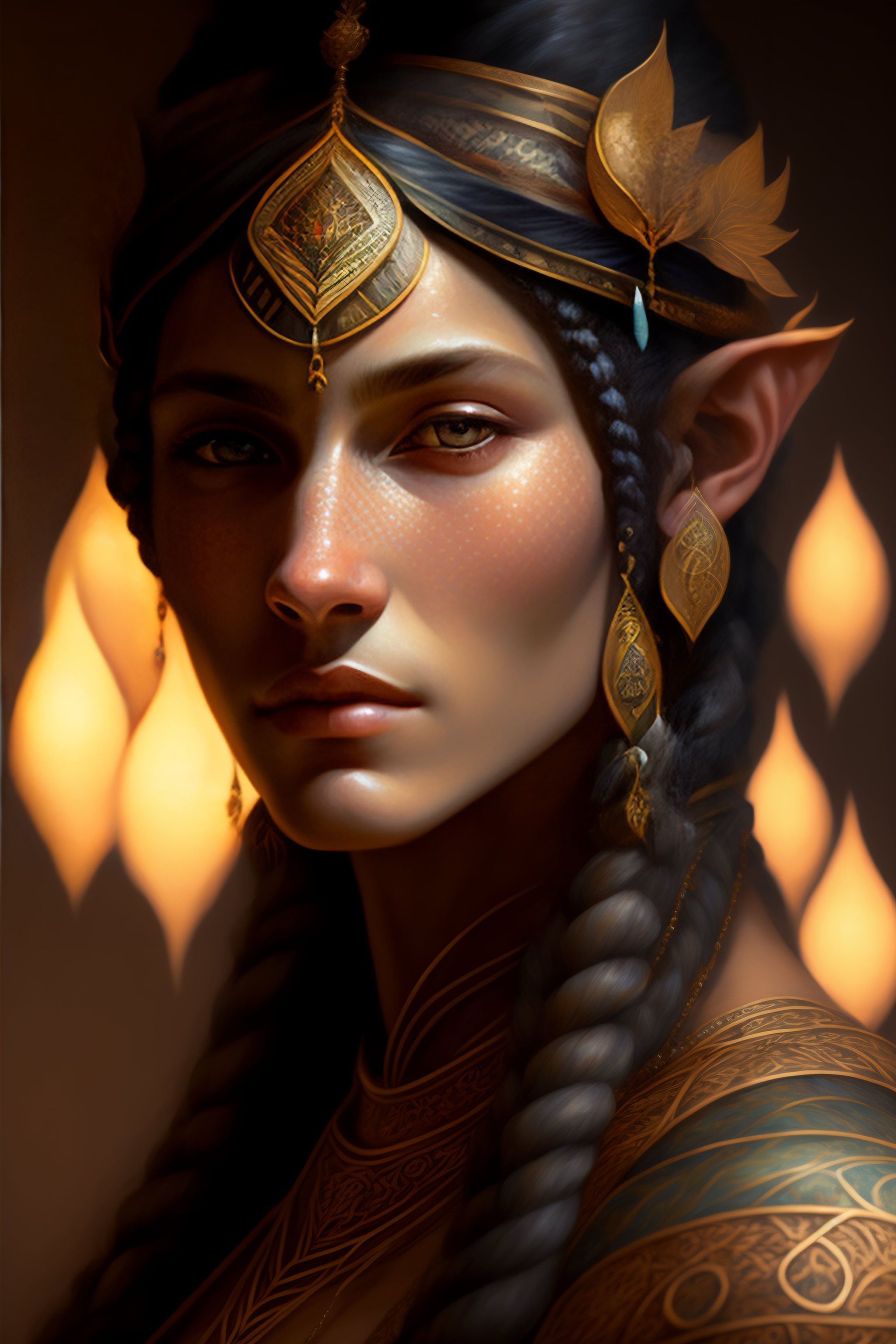 Lexica - Close up of a beautiful elf girl with intricate tribal tattoos ...