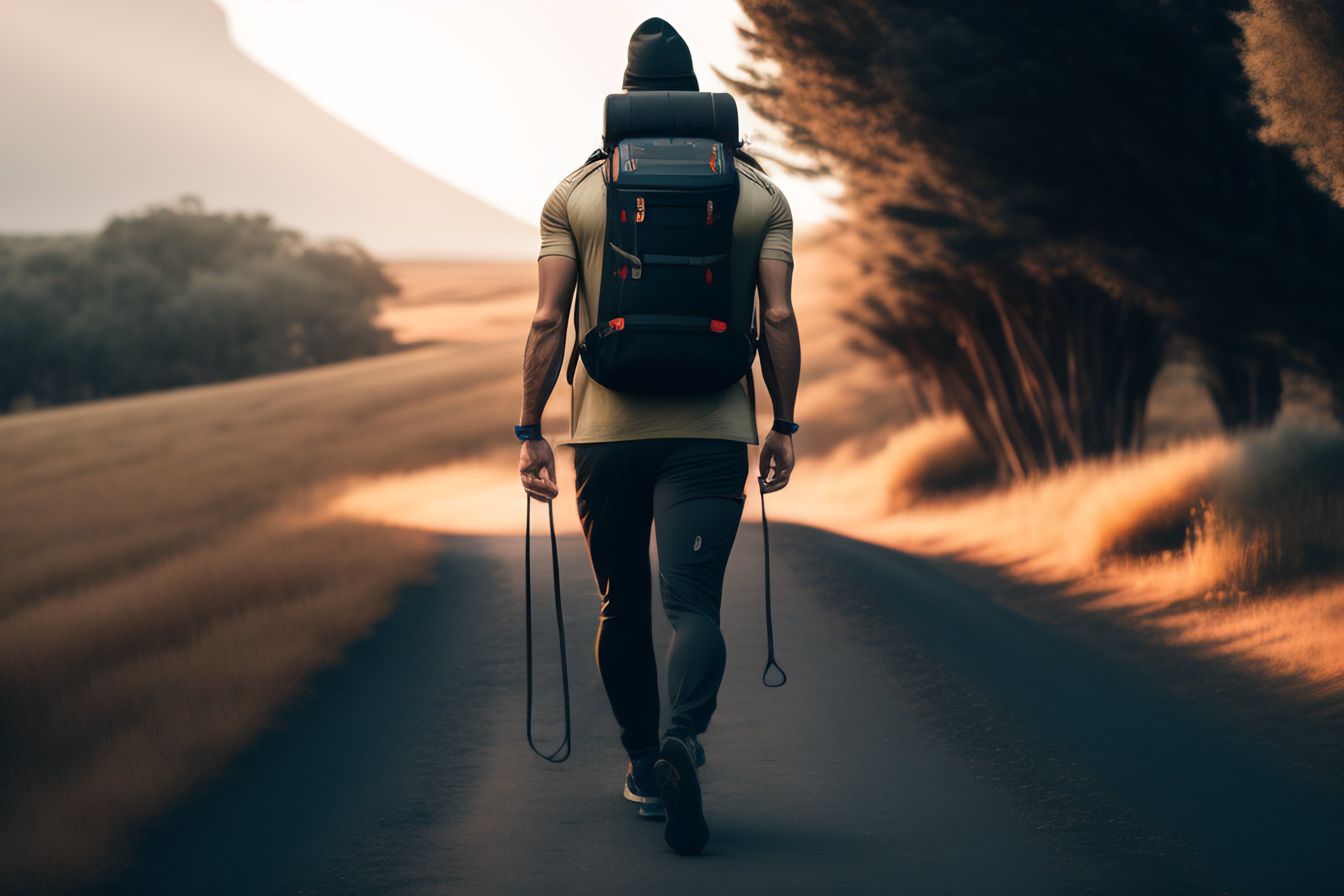 Lexica Illustrate a person doing rucking with a weighted backpack