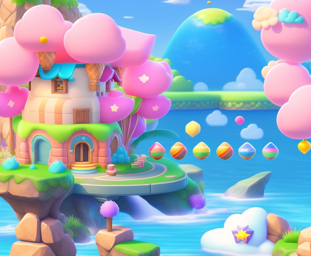 Lexica - 2D illustration, Kirby Star Allies, daylight, map, game areas ...