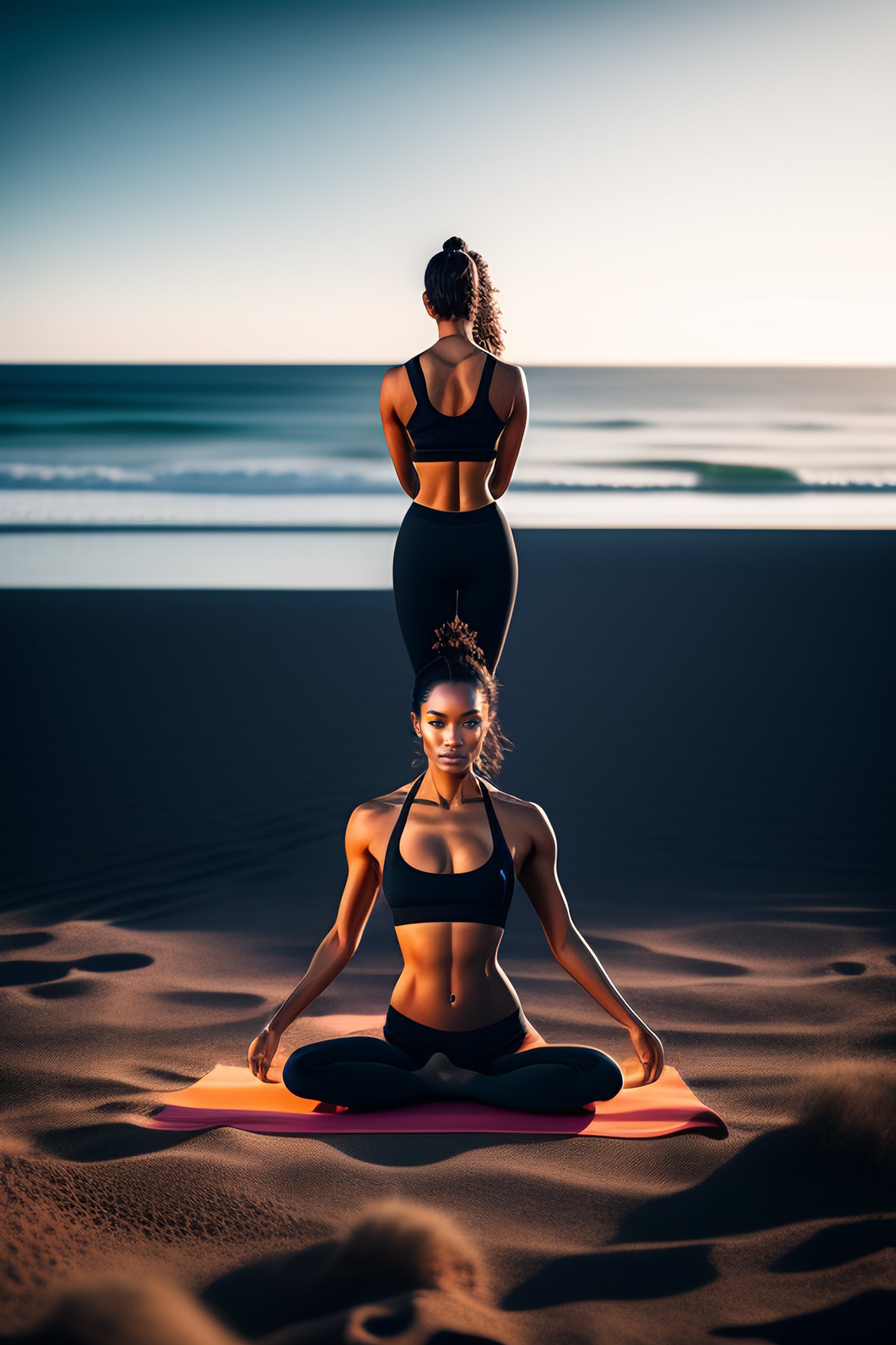 Lexica - Female, yoga pose, at the beach, ultra hd! realistic! helmut lang  photoshoot, david rudnick detailed behance instagram underground 4k