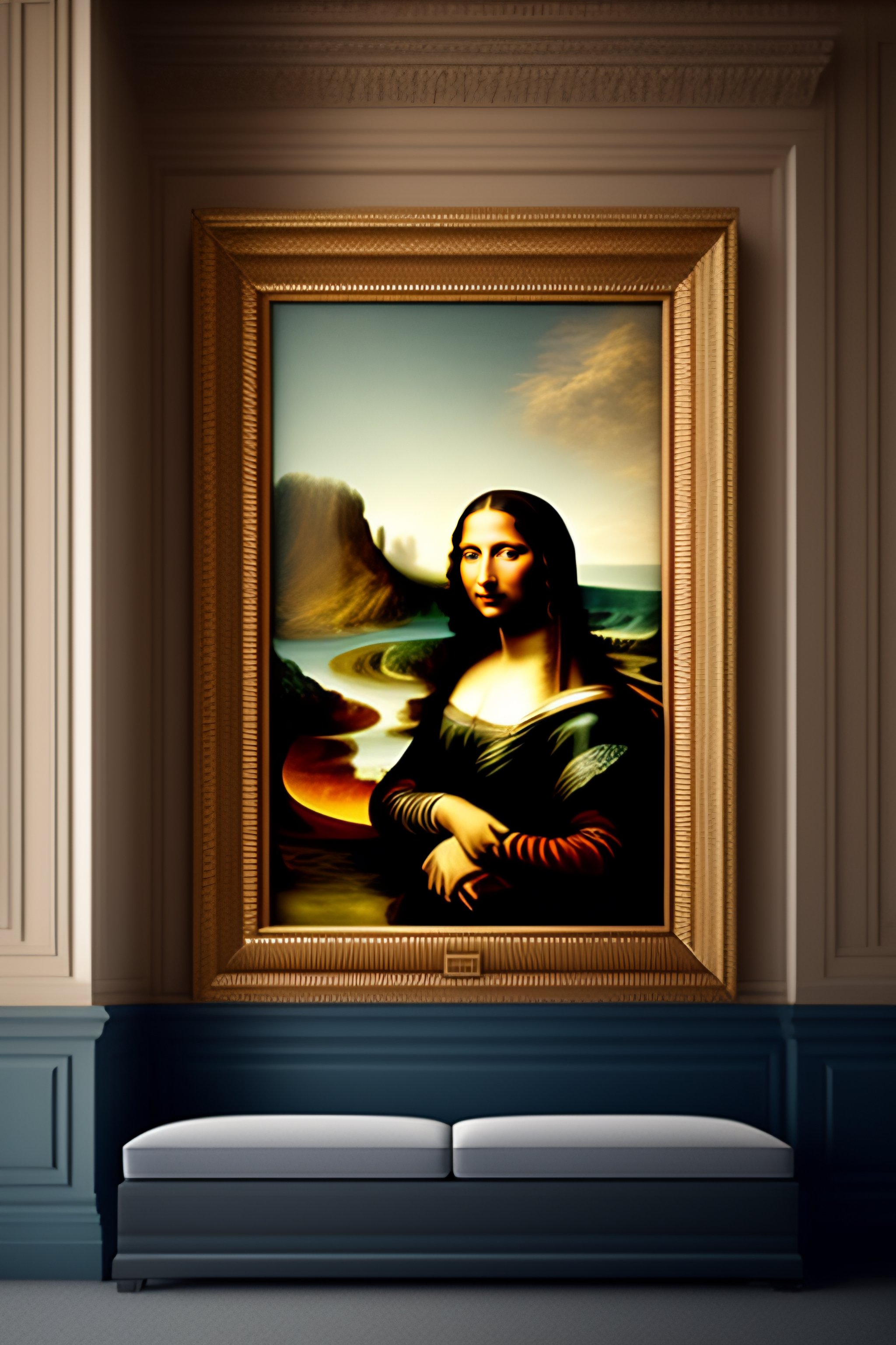 Lexica - Create a livingroom with the mona lisa in it