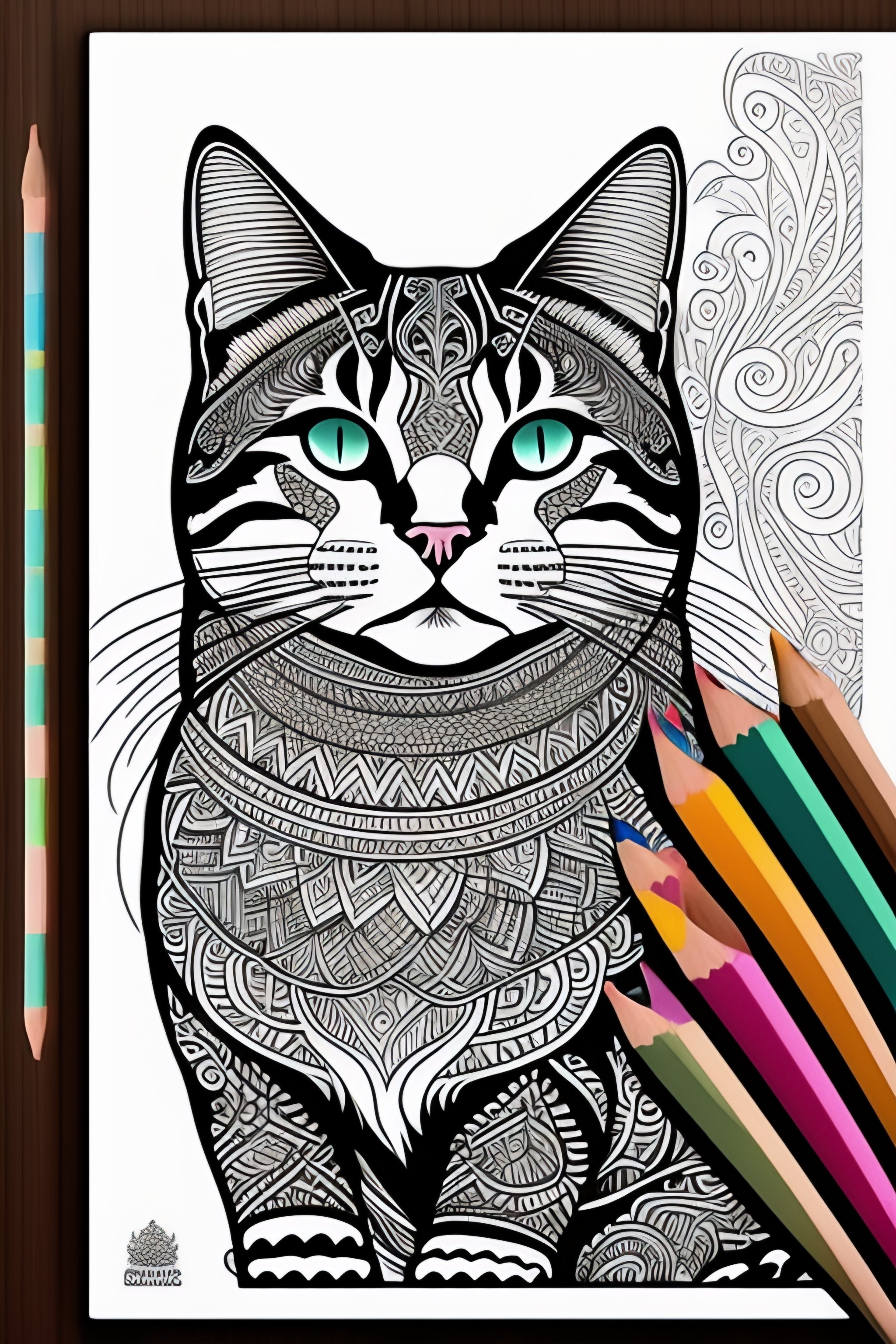 Lexica - Cat style coloring book for kids , outline art, drawing, sketch,  b&w, not overcrowded