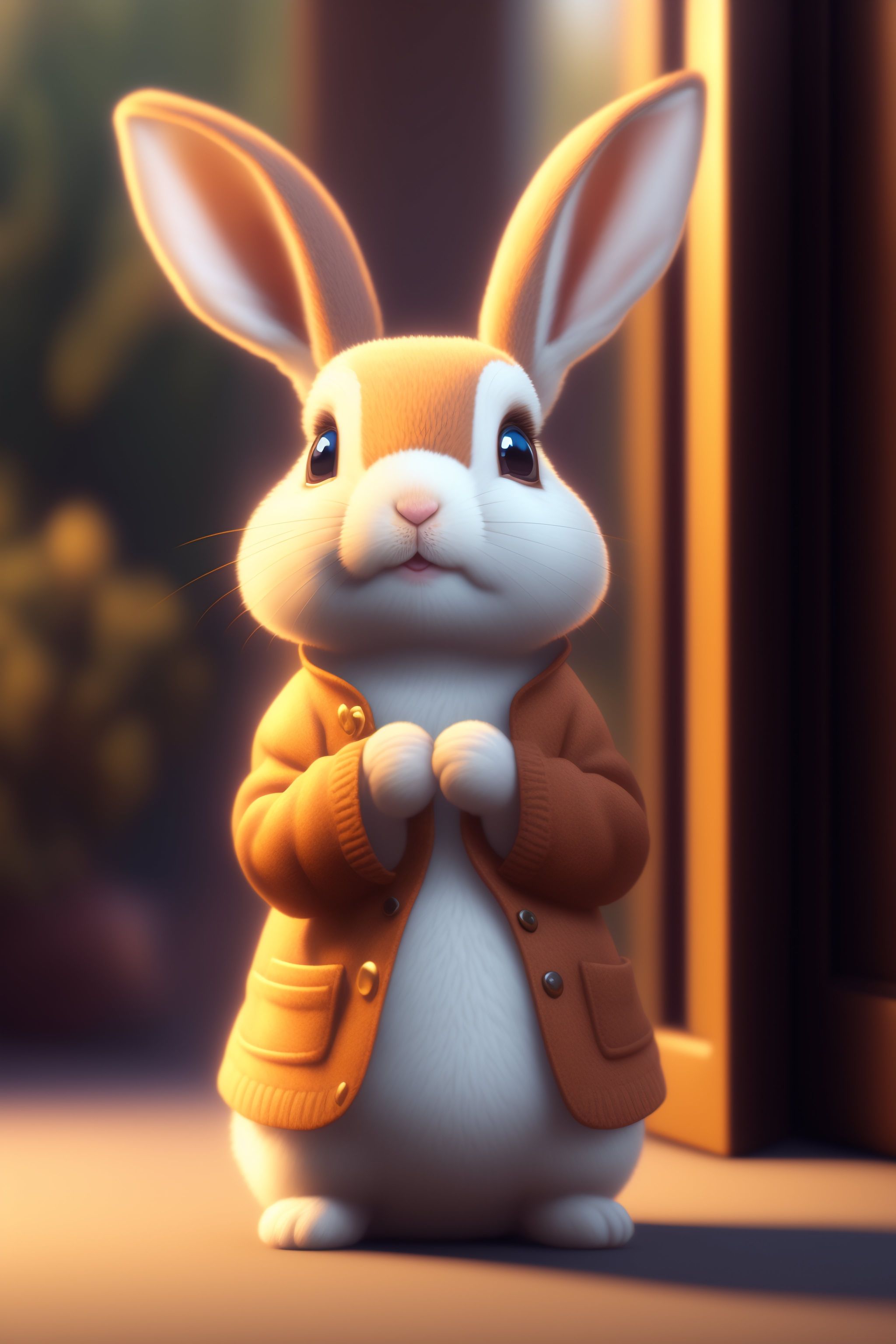 Lexica - Cute small rabbit waving at me and smiling greeting me in ...