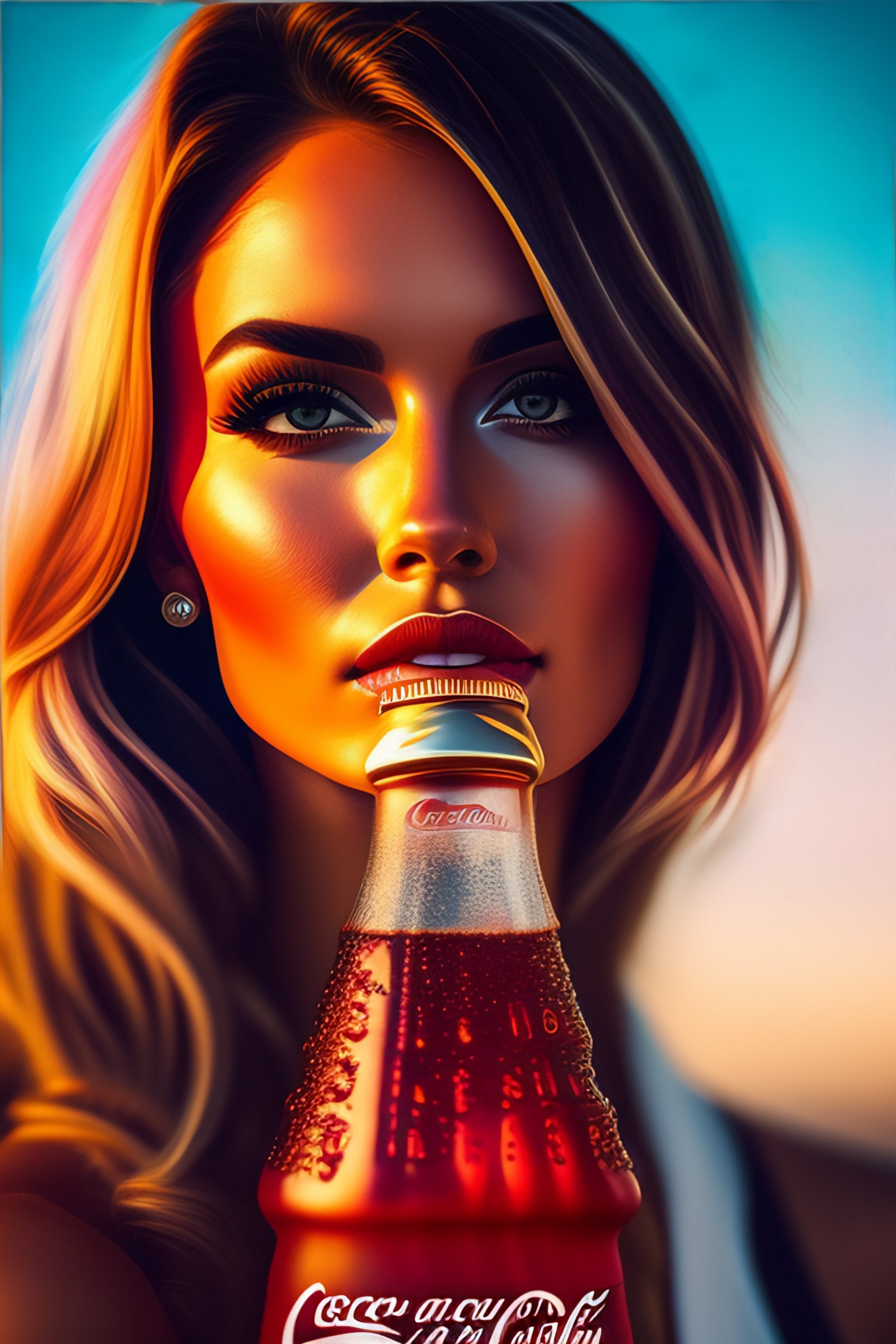 Lexica A woman holding a cocacola bottle, realistic, instagram model