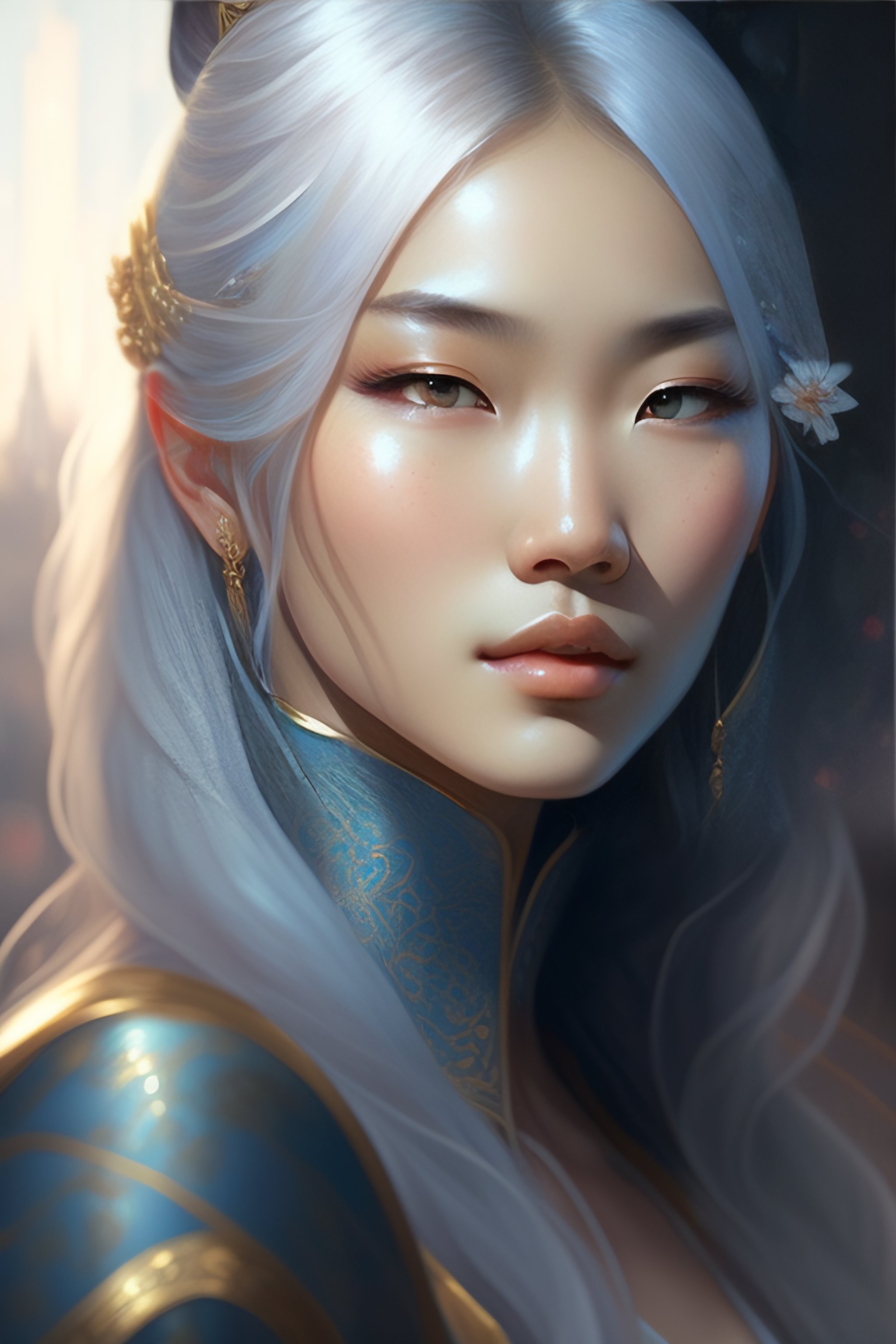 portrait of beautiful asian girl, digital art, highly