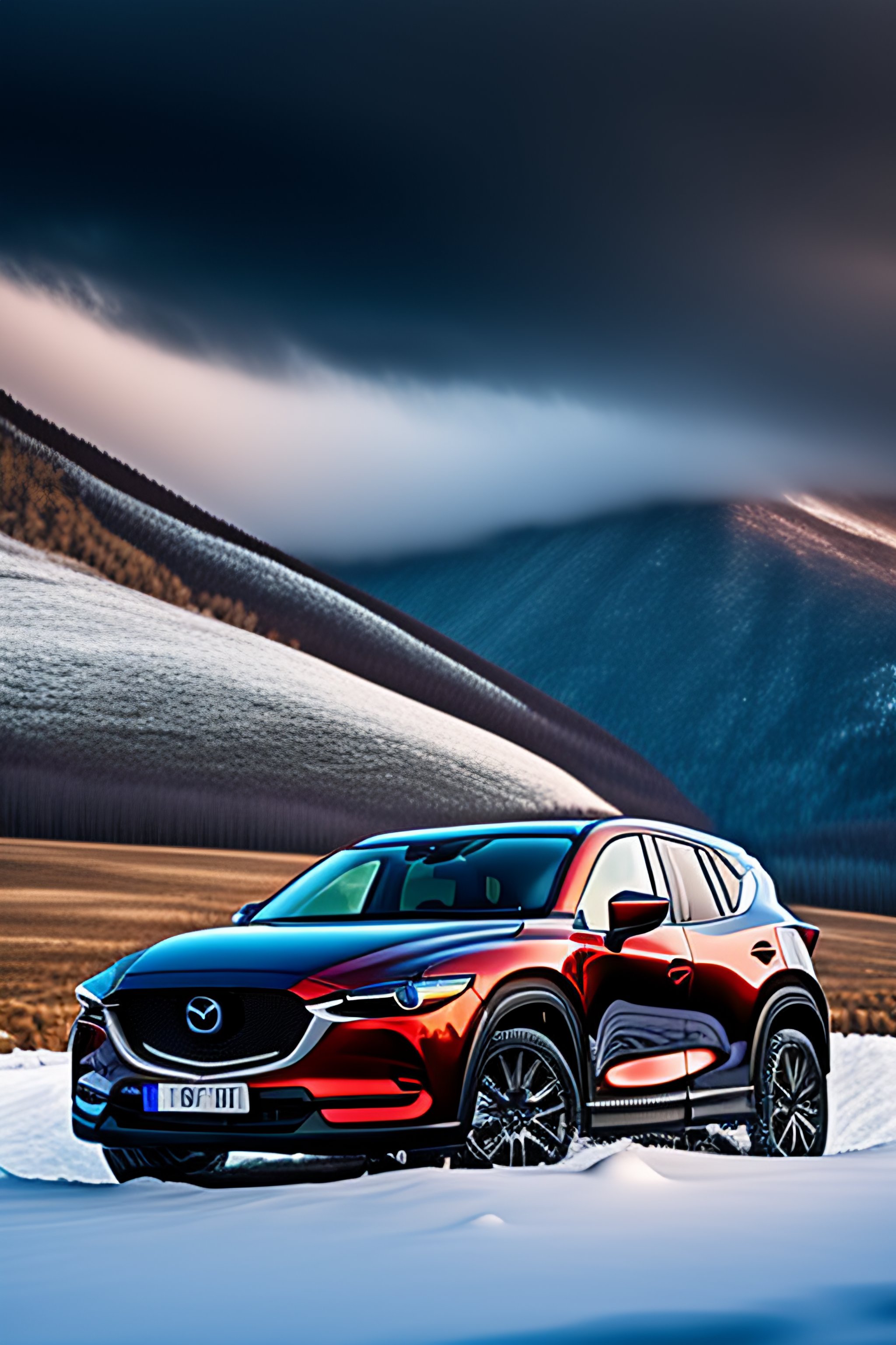 Lexica - Mazda cx 5 on mountain hight lighting in clouds