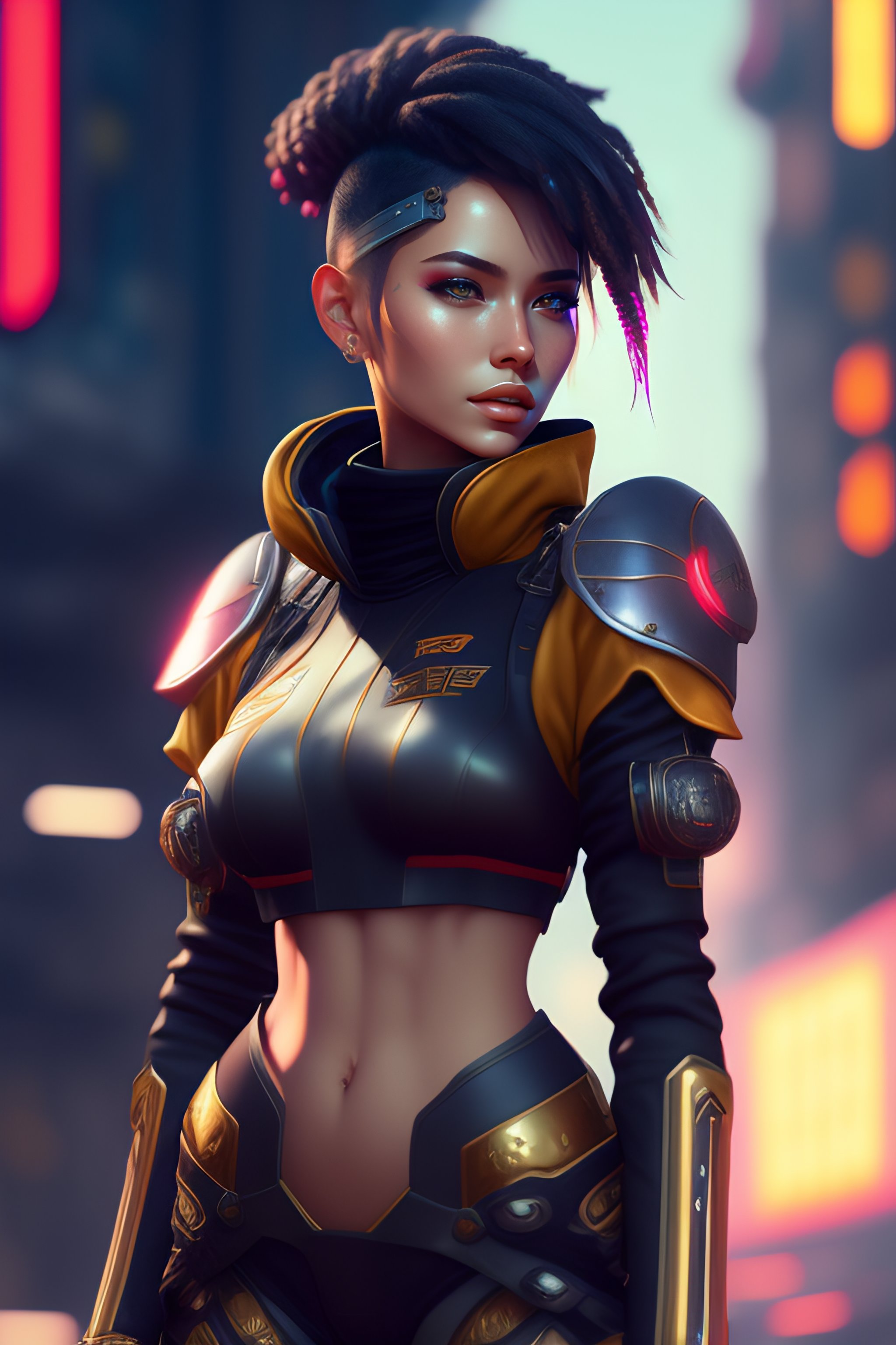 Lexica - Mech Punk clothes with short hair girl, battle status, hyper ...