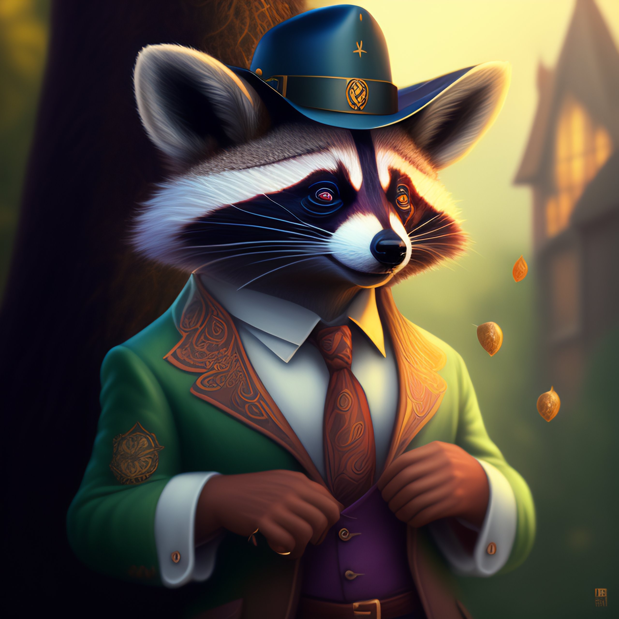 Lexica - Raccoon in shirt and tie smoking cigar concept art portrait by ...