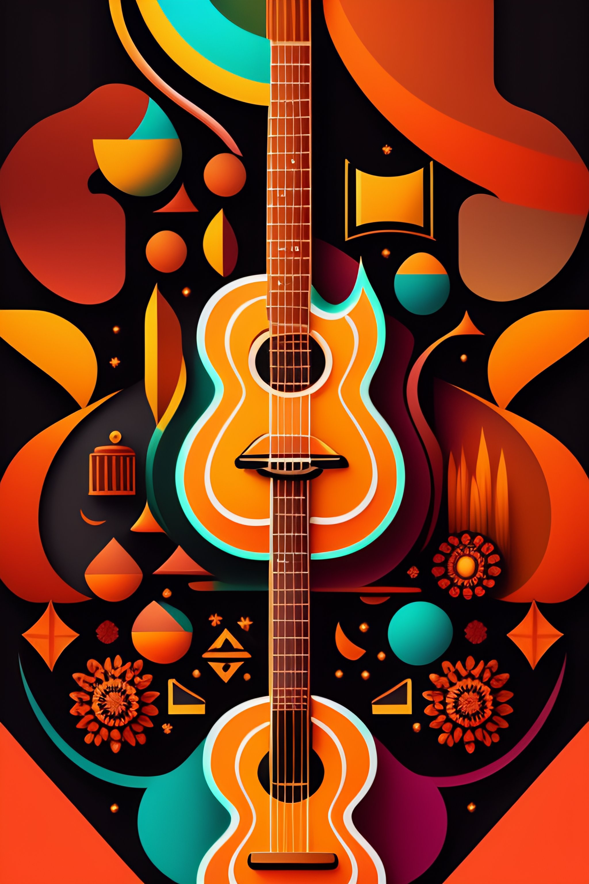 Lexica - Vector flat Flyer, flat vector 2D image of a guitar surrounded ...