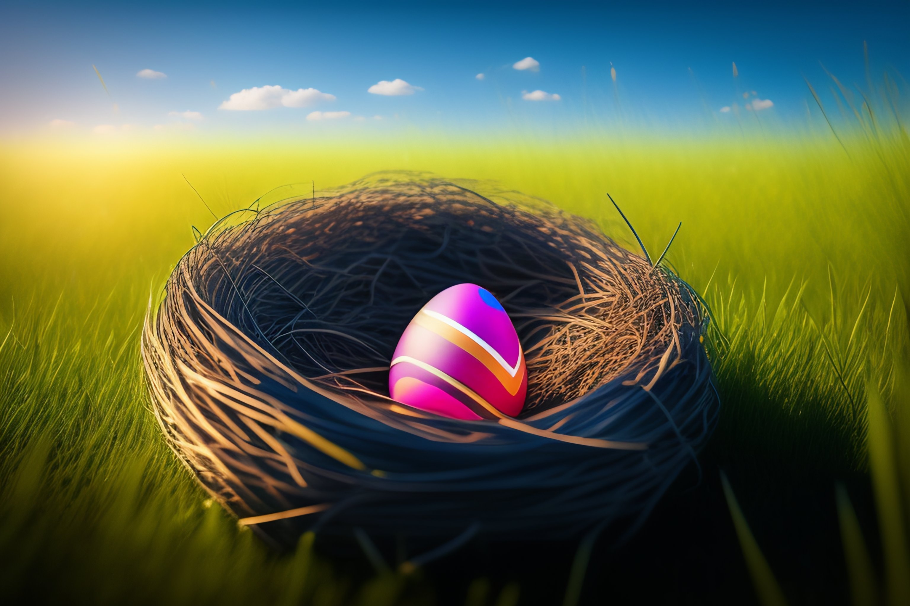 Lexica - Amazing realistic photo if a nest with easter eggs in grass on ...