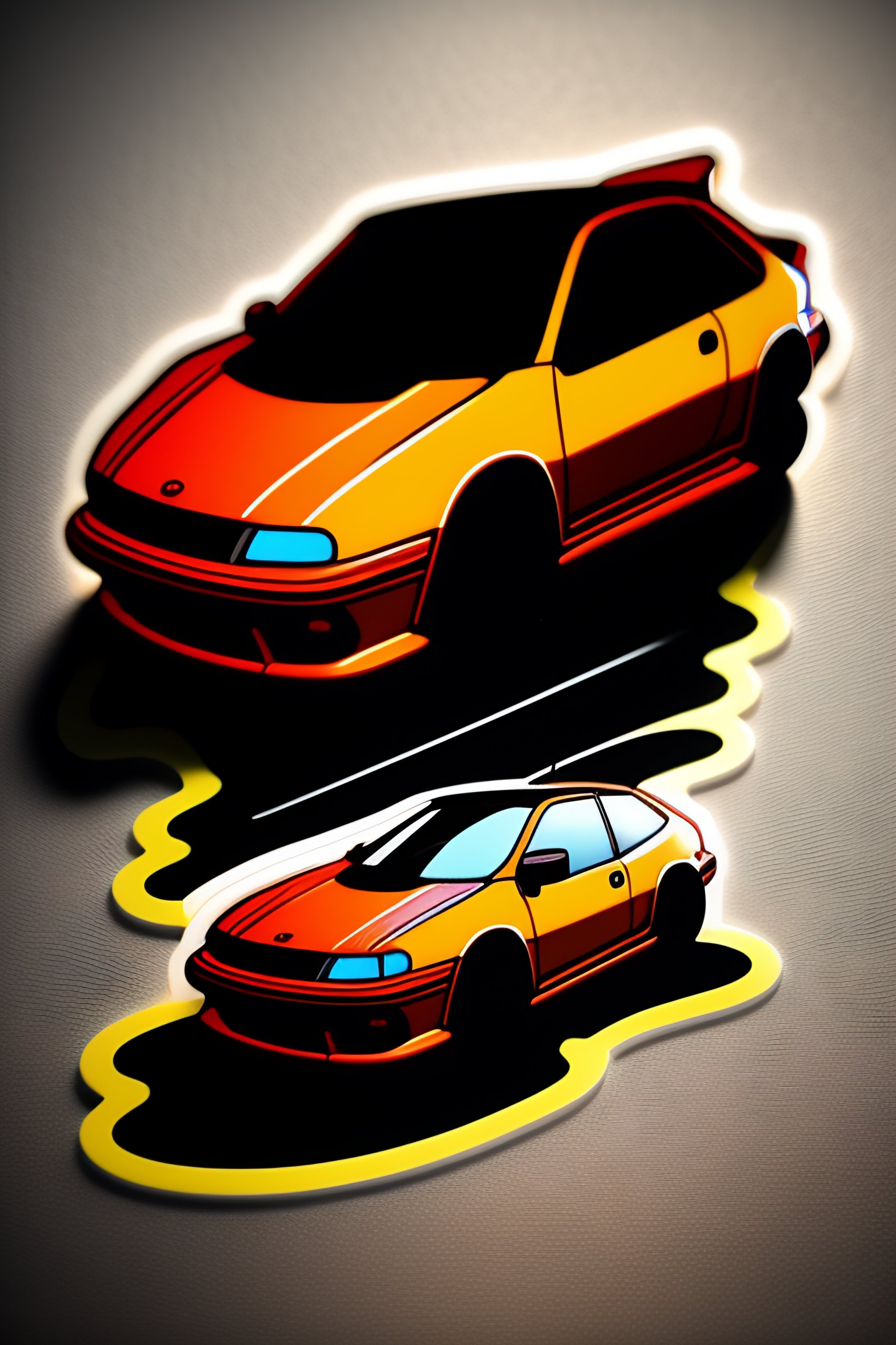 Lexica - Cartoon JDM car , sticker, initial d anime style, solid background  color