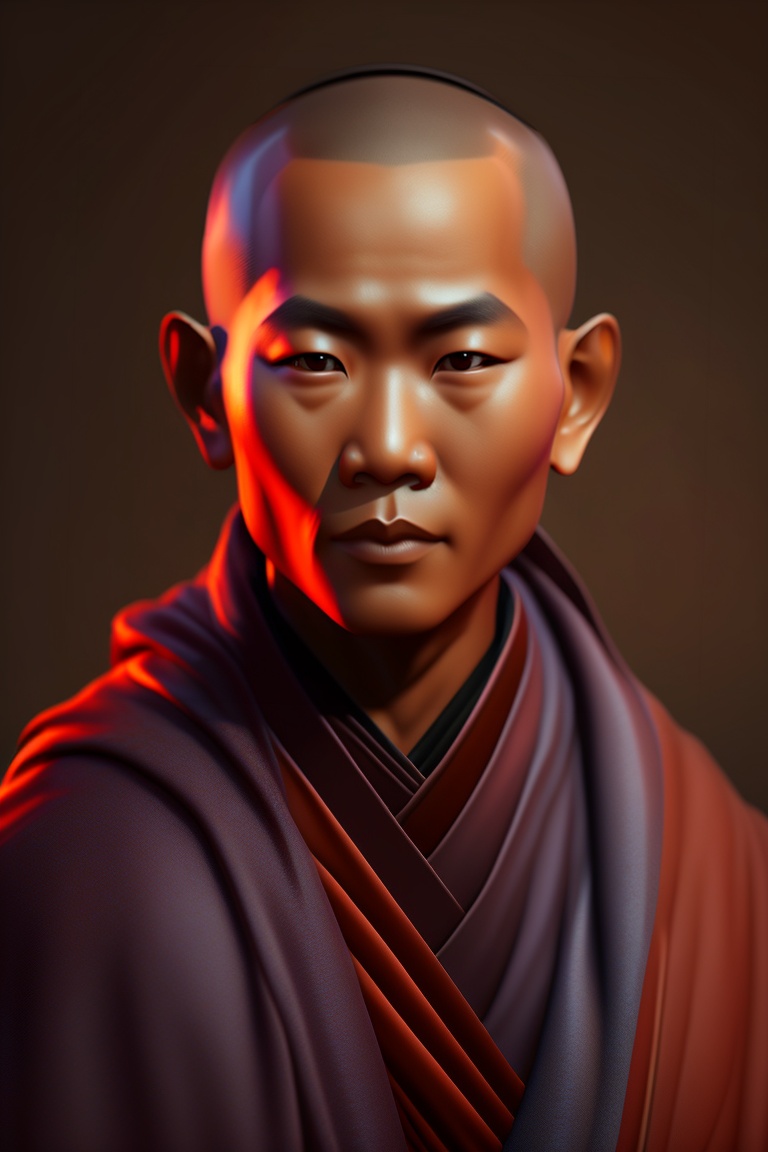 Lexica - Old,3d dark colour ful ,Buddhist monk ,front close veiw