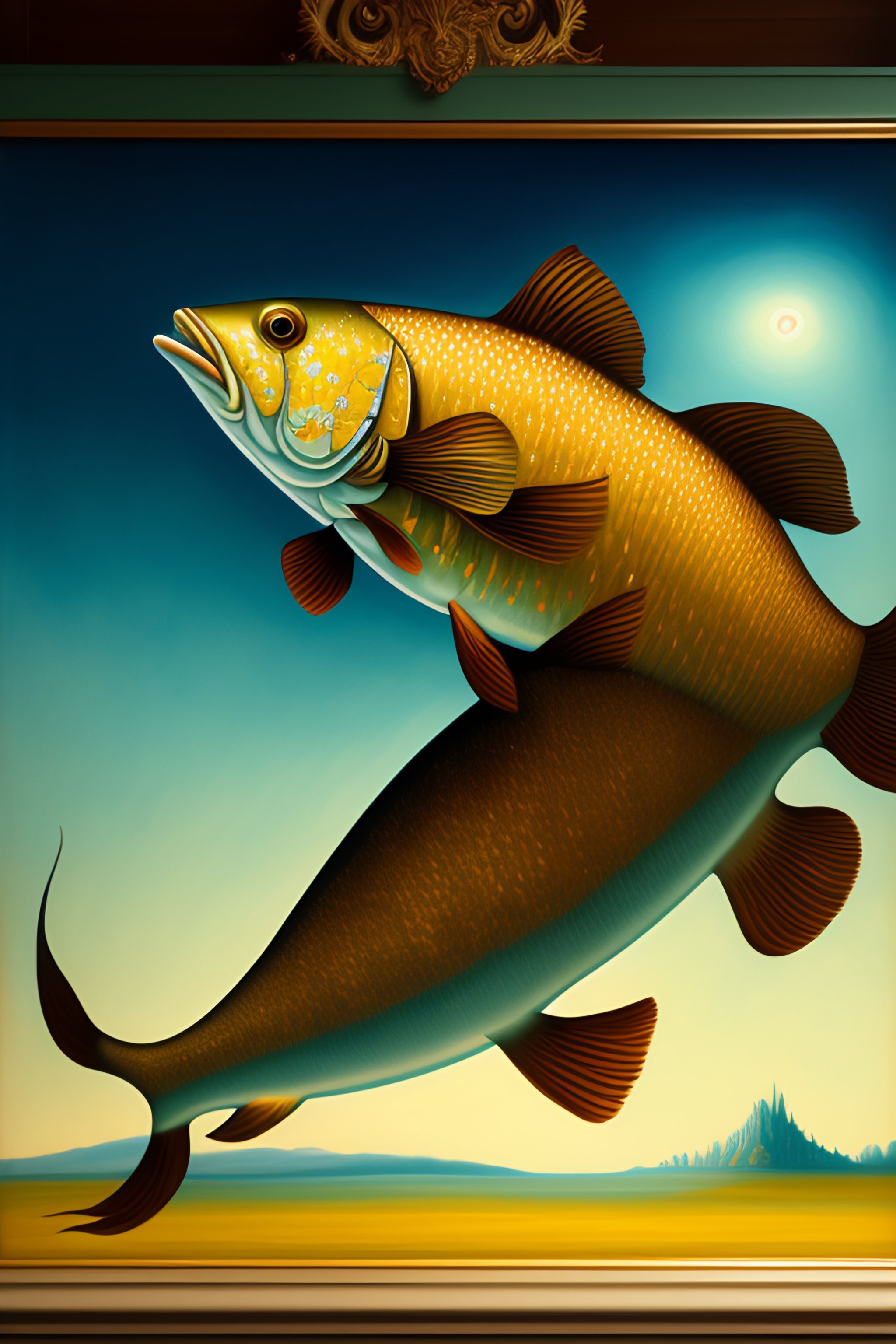 Lexica - Giant old fish floating in the air, in old painting style