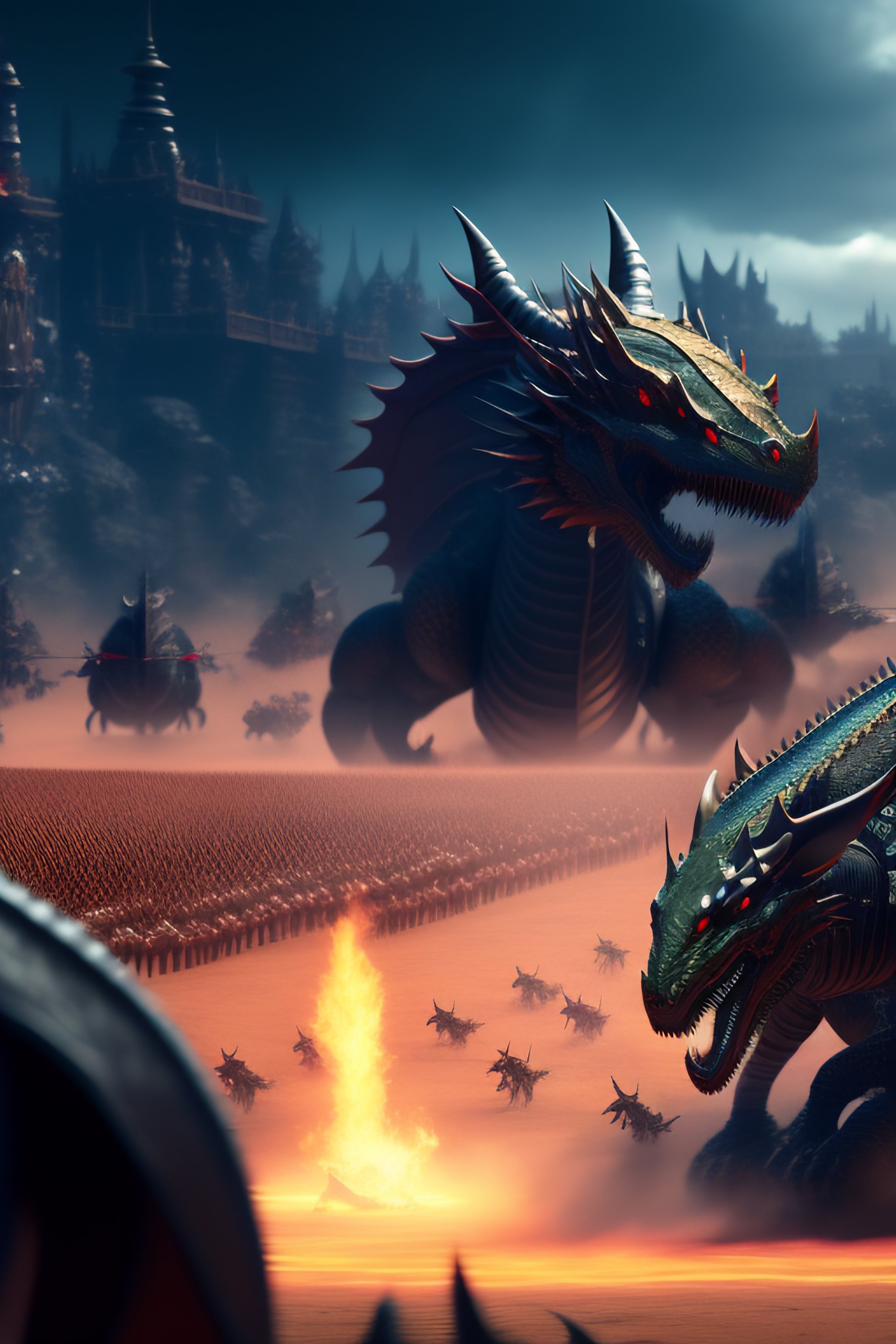 Lexica - An army of Dragons battling against an army of robots