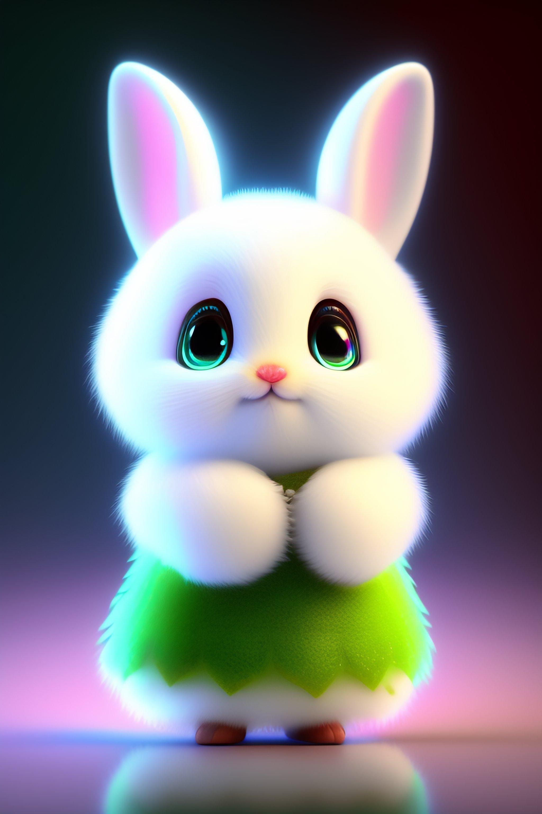 Lexica - Cute baby pixar style white fairy rabbit,Many green lights ...