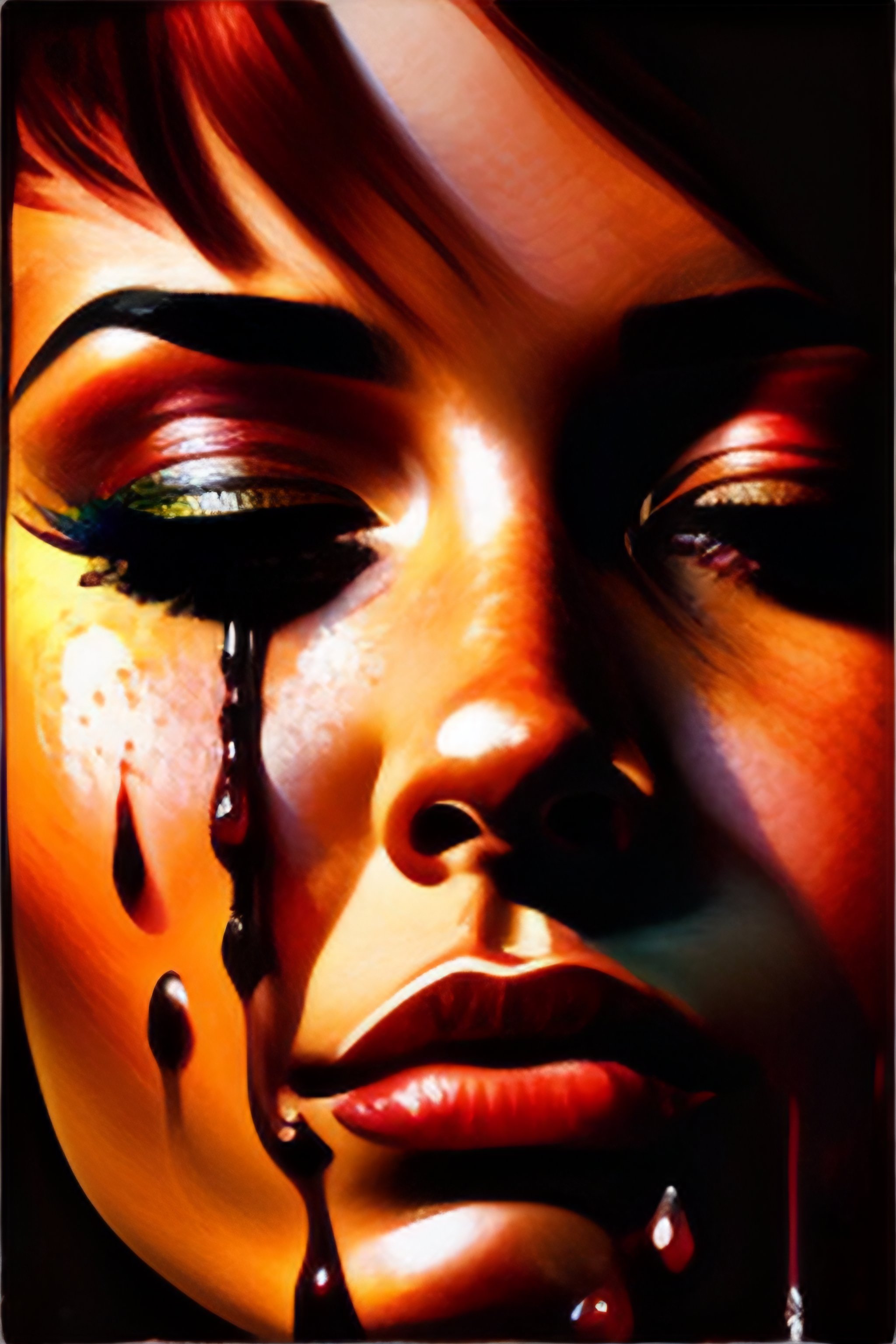 Lexica - Close up photography, young artistic woman crying drops ,red ...