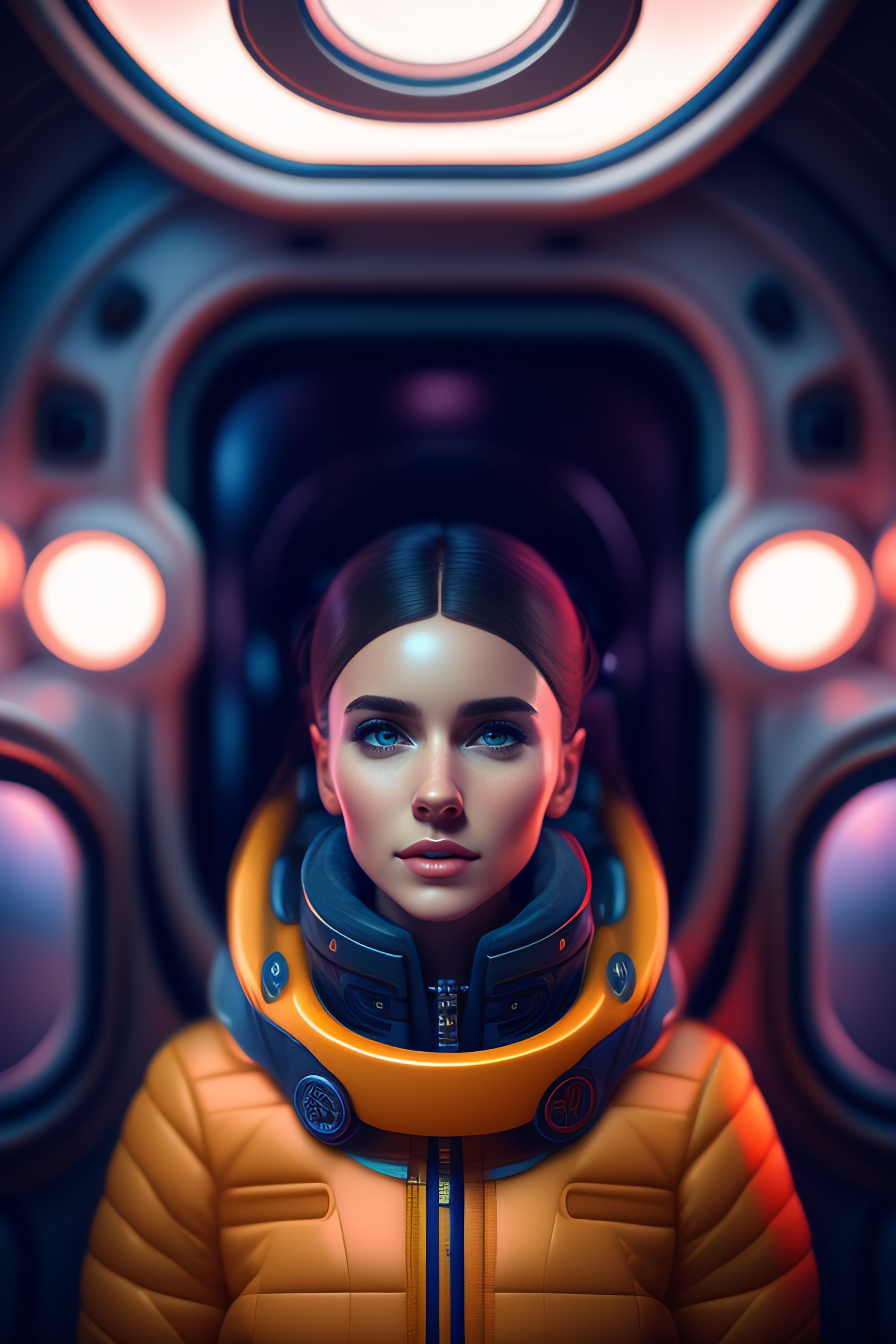 Lexica - A Girl Inside A Spaceship, Unreal Engine Cozy Indoor Lighting 