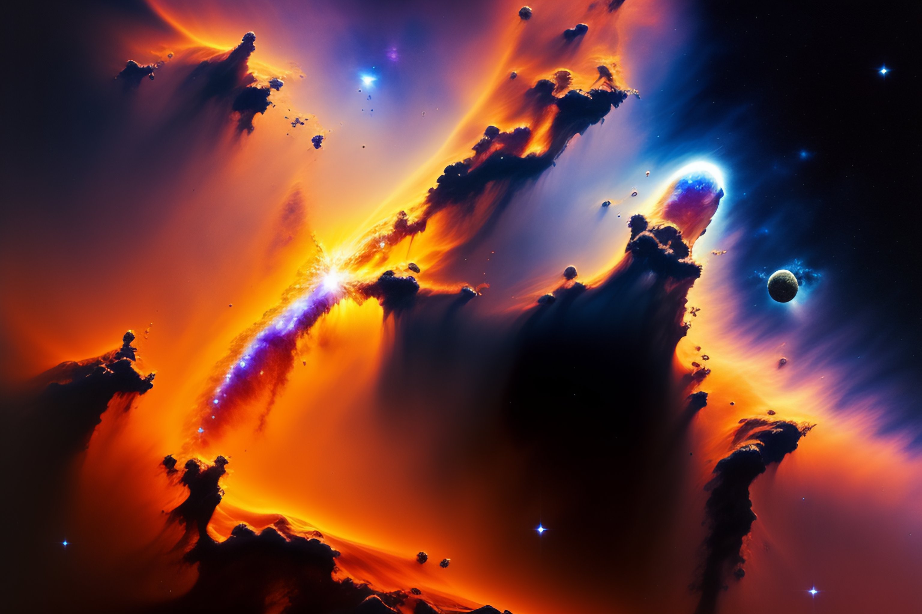 Lexica - A spaceship floating in space , nebula , pillars of creation ...
