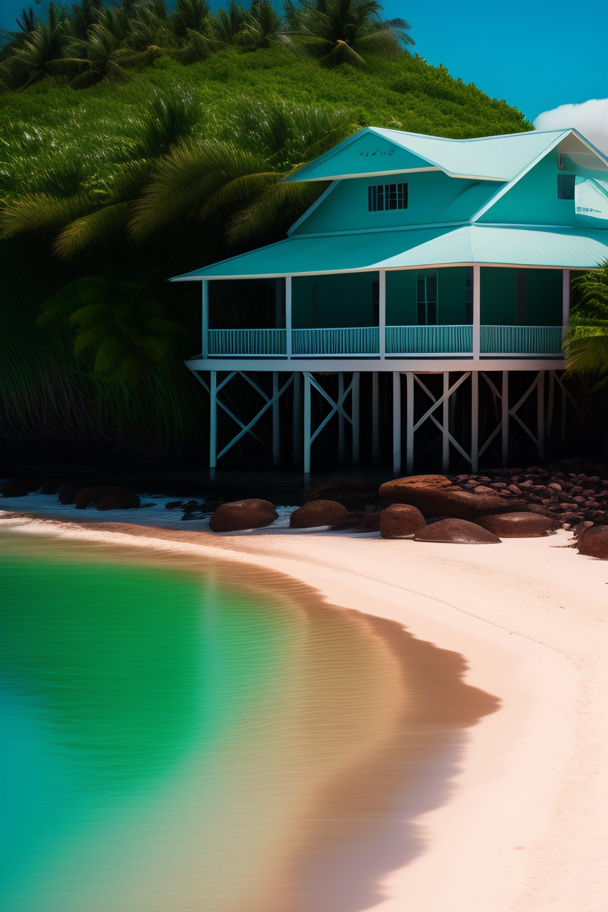 Lexica Photograph of beautiful oceanfront house in Guyana taken on