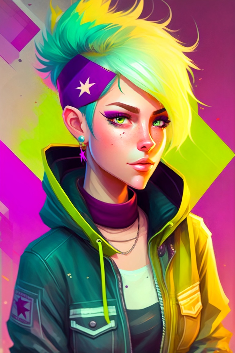Lexica - Highly detailed portrait of a sewer emo punk woman with purple ...