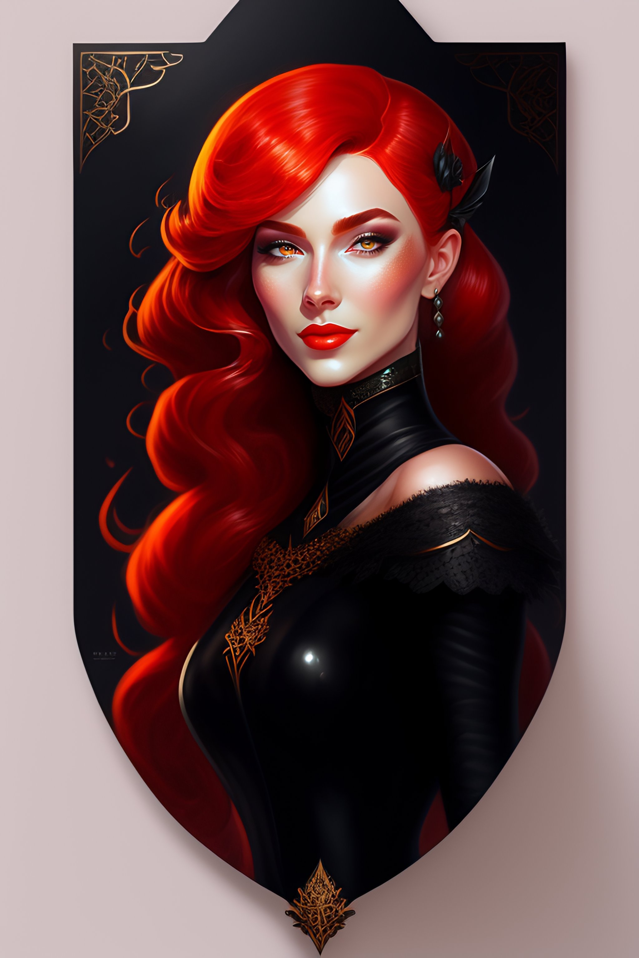 red hair black dress character Lexica