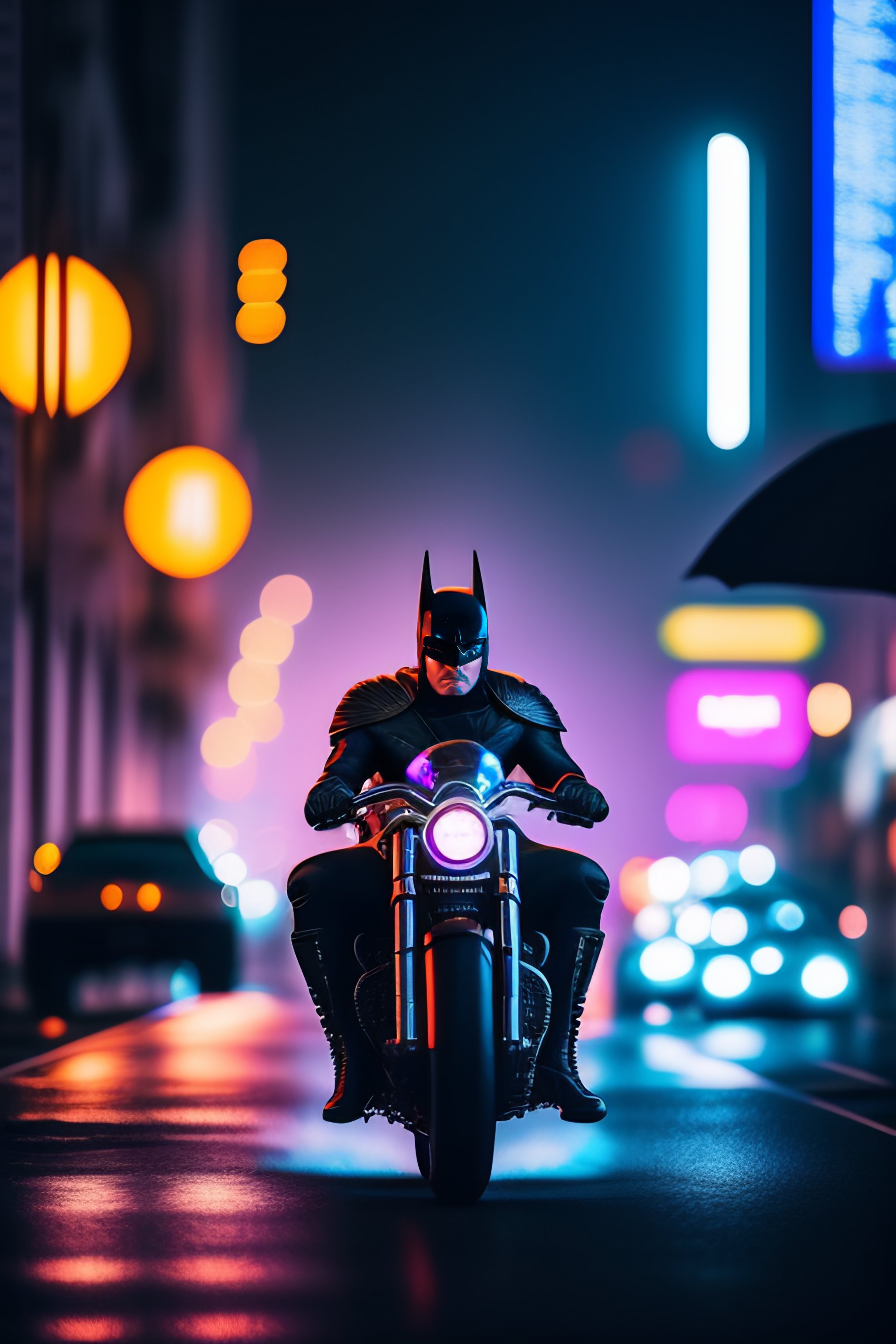 Lexica - /imagine prompt:Batman assassin, half cyborg, riding a ...